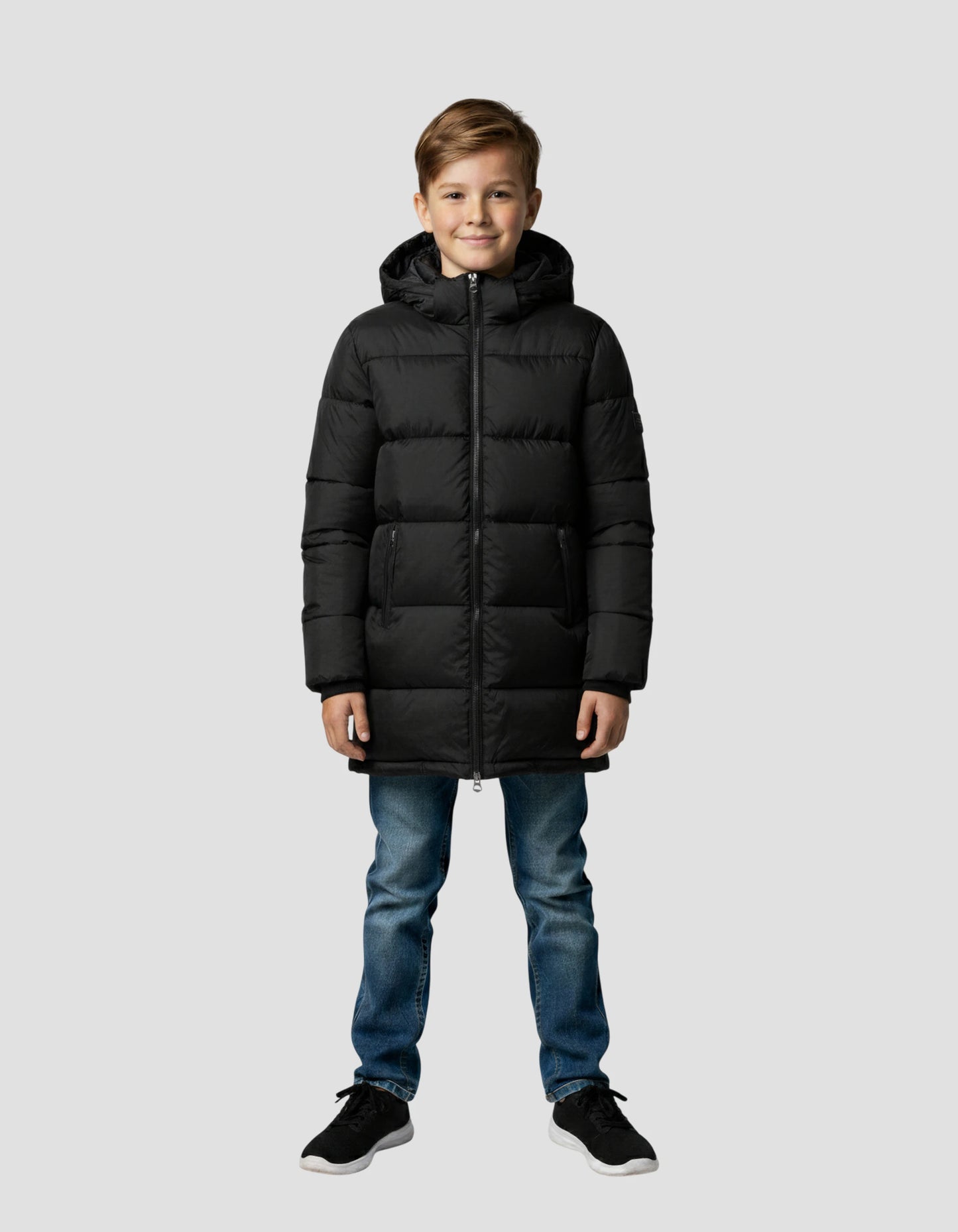 Long black jacket with children's hood
