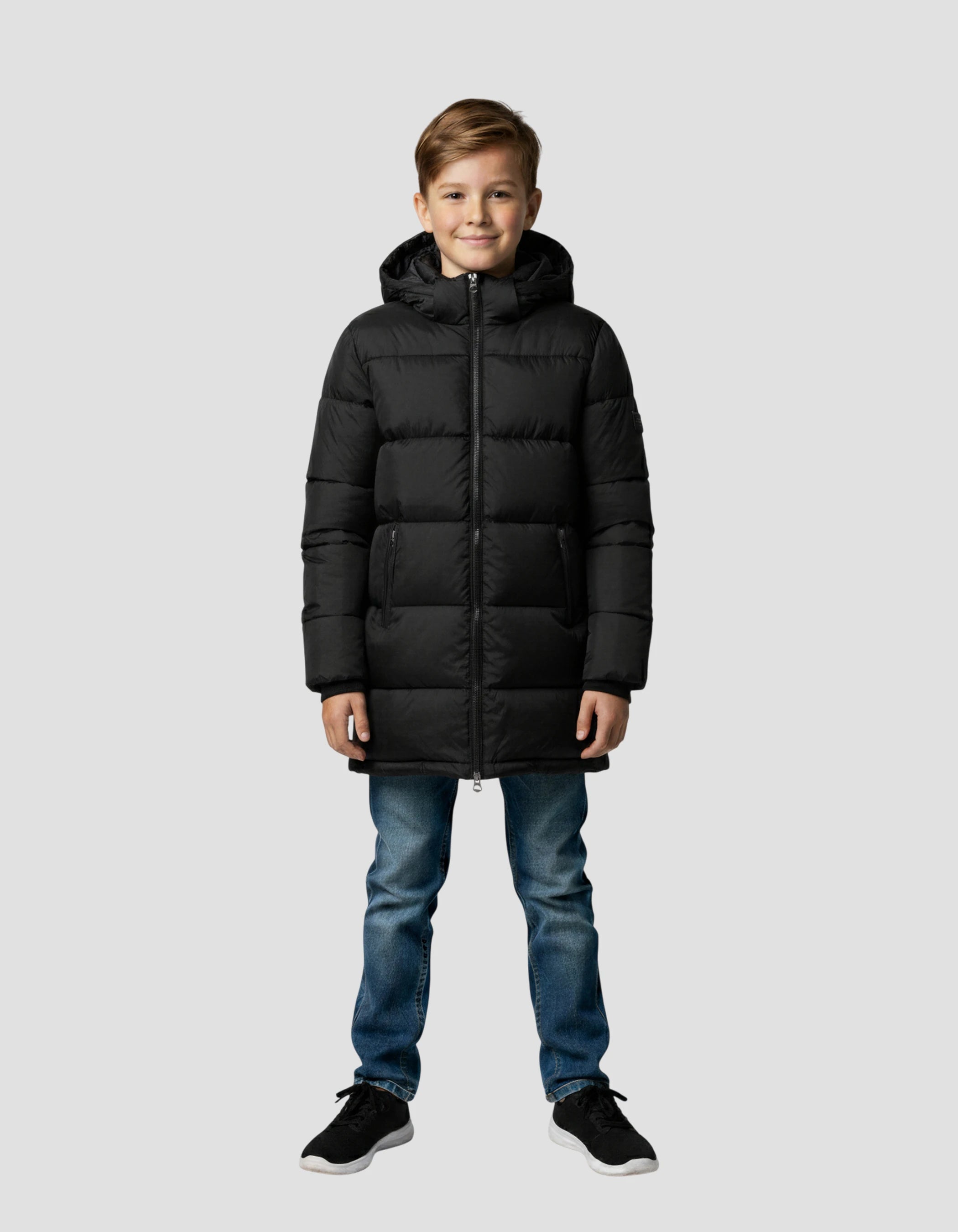 Long black jacket with children's hood-1