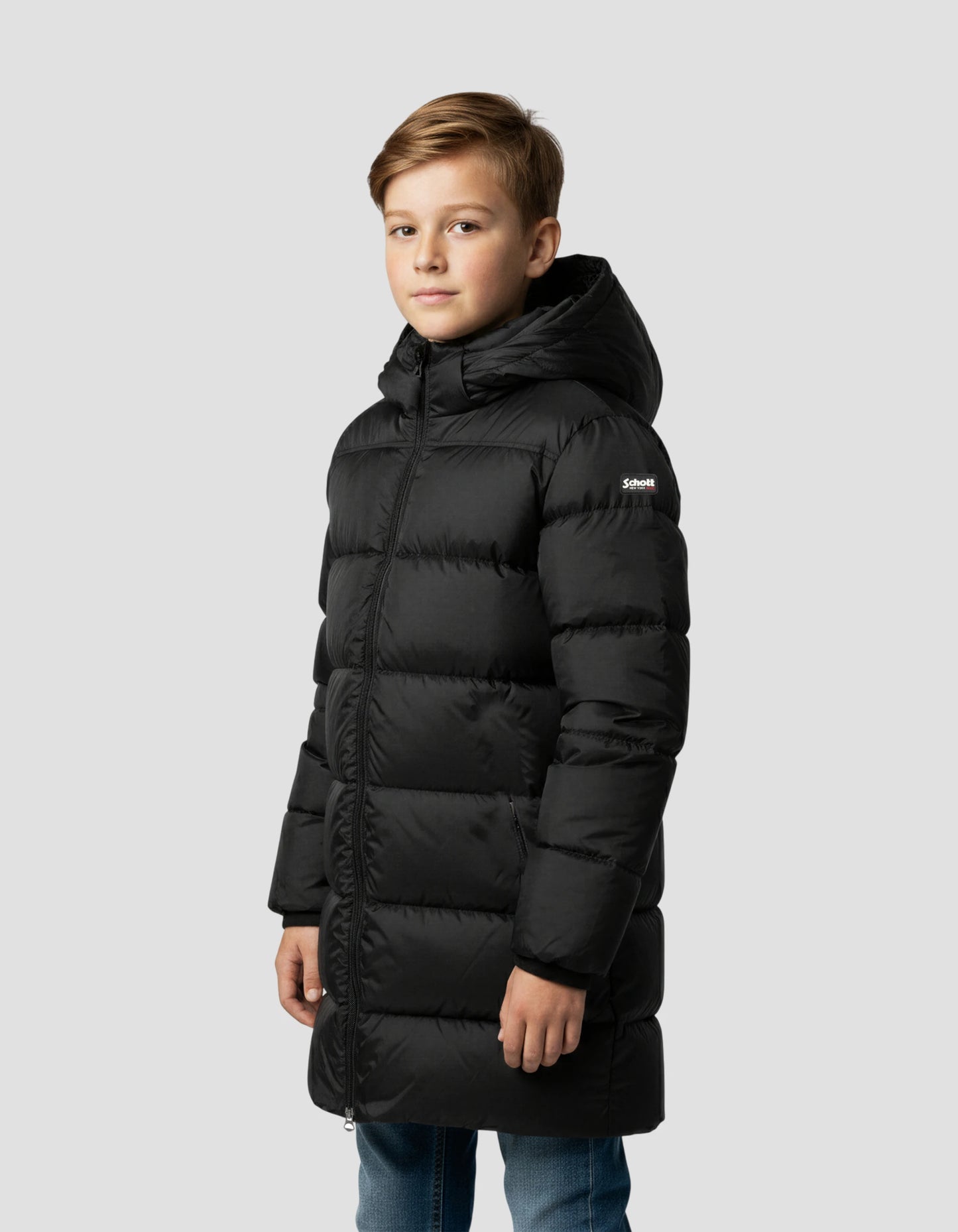 Long black jacket with children's hood