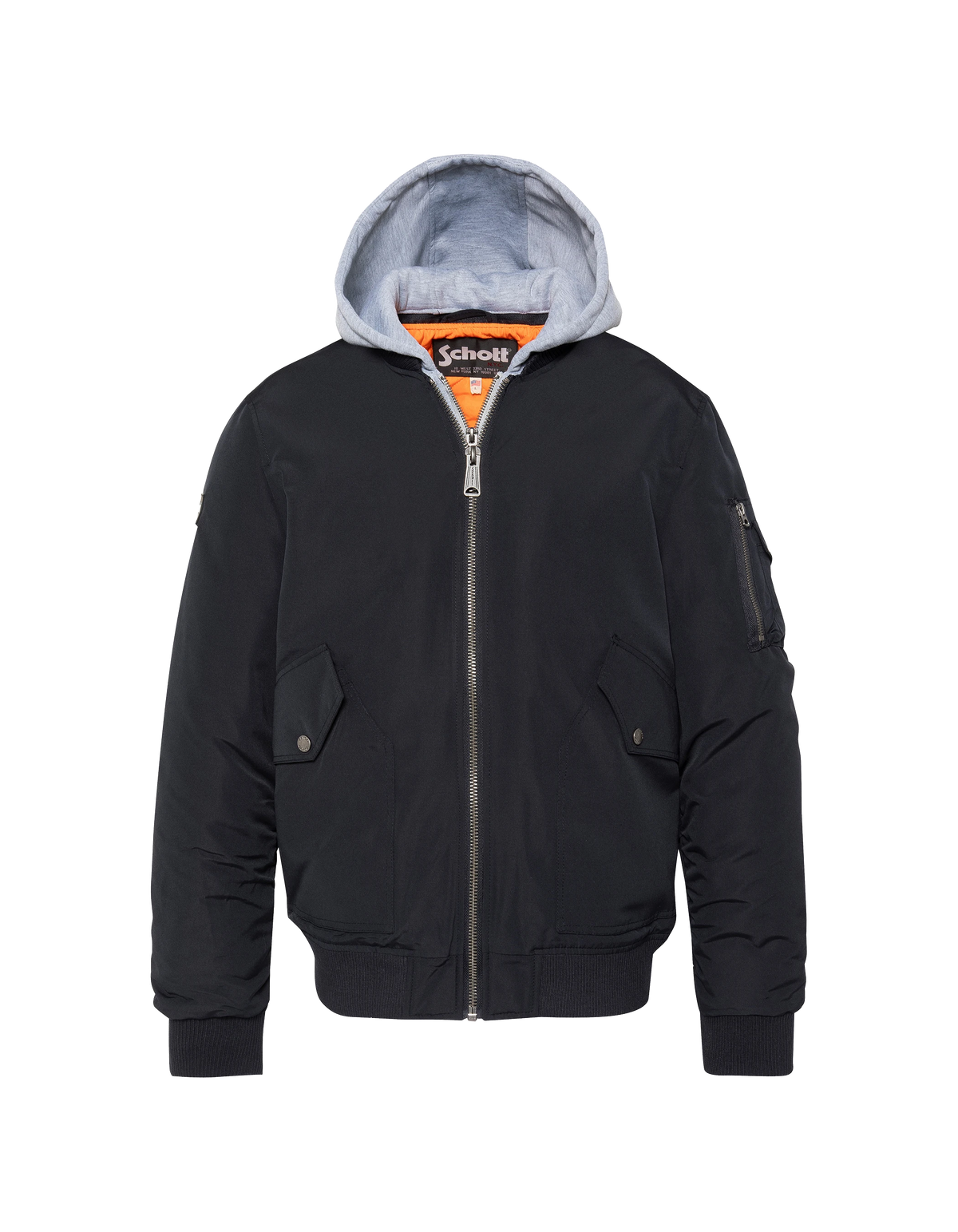 Navy blue fleece hooded bomber jacket-1