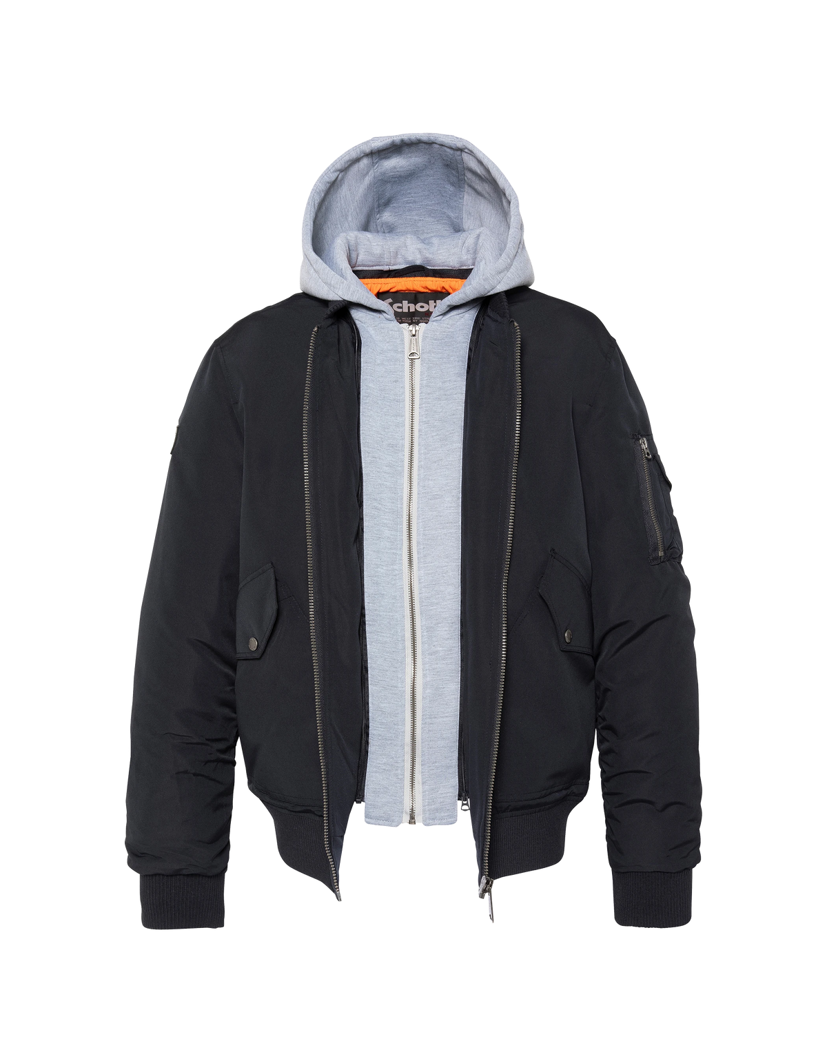 Navy blue fleece hooded bomber jacket-3
