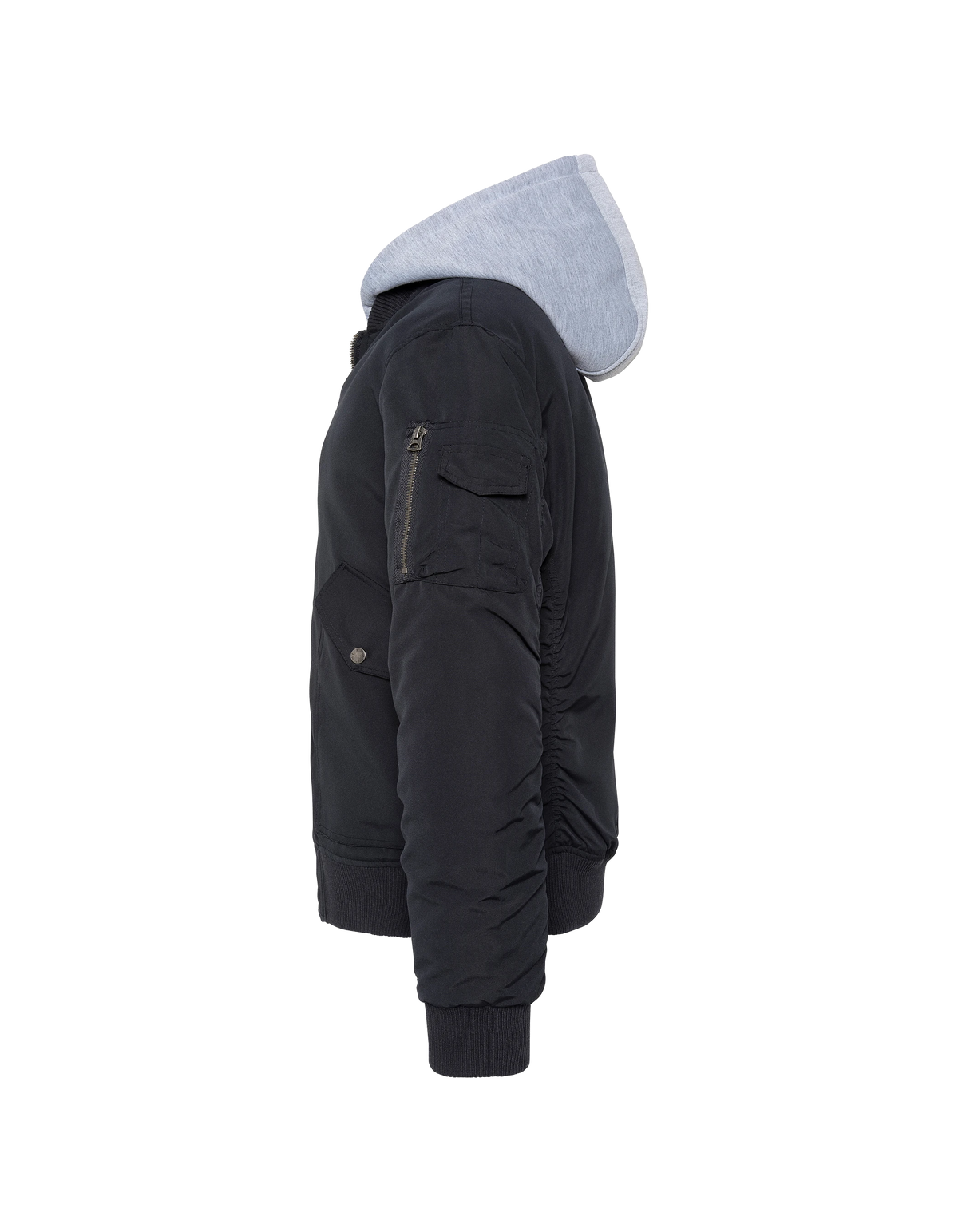 Navy blue fleece hooded bomber jacket-5