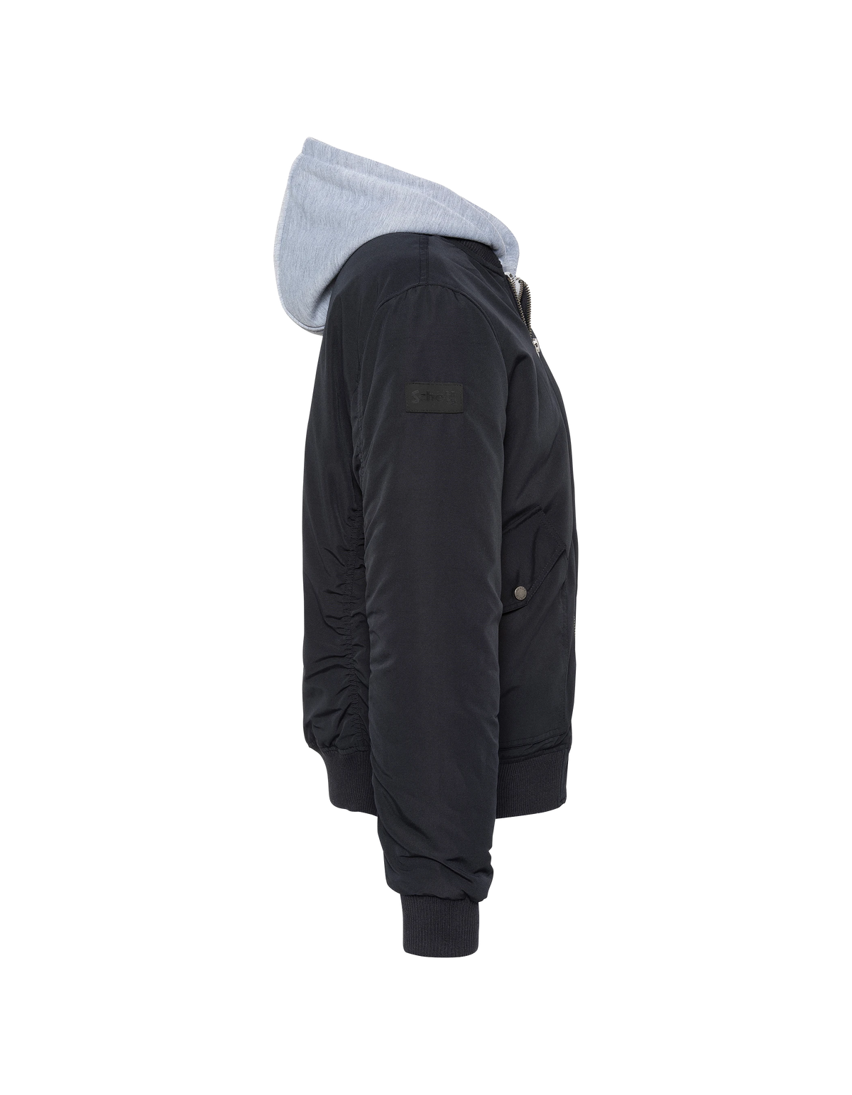 Navy blue fleece hooded bomber jacket-6