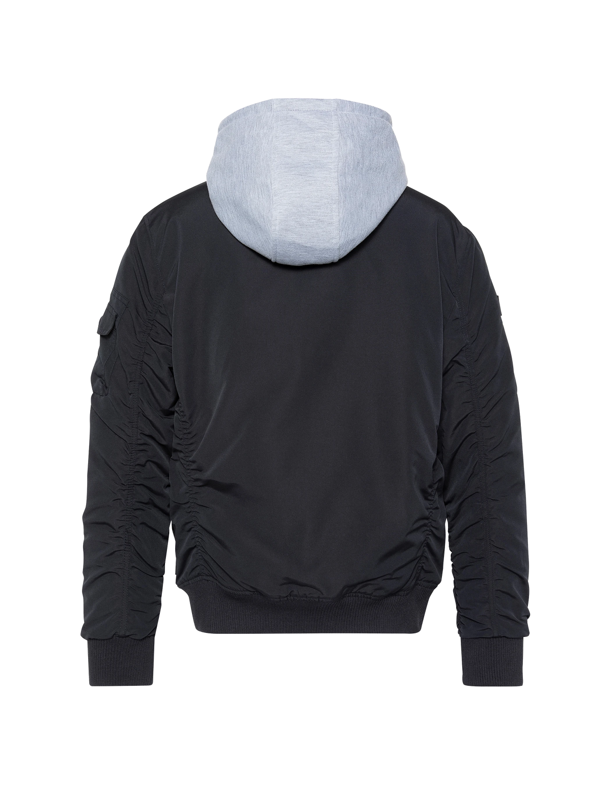 Navy blue fleece hooded bomber jacket