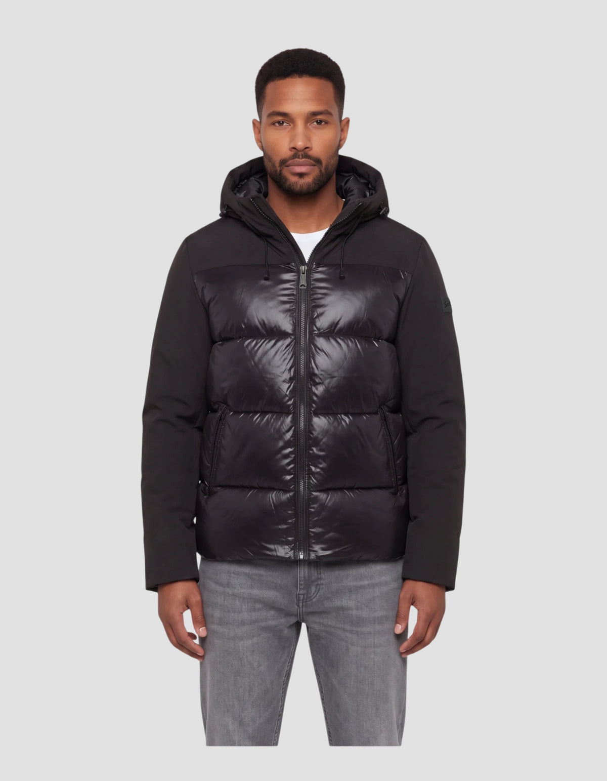 Blouson à capuche noir bi-matière