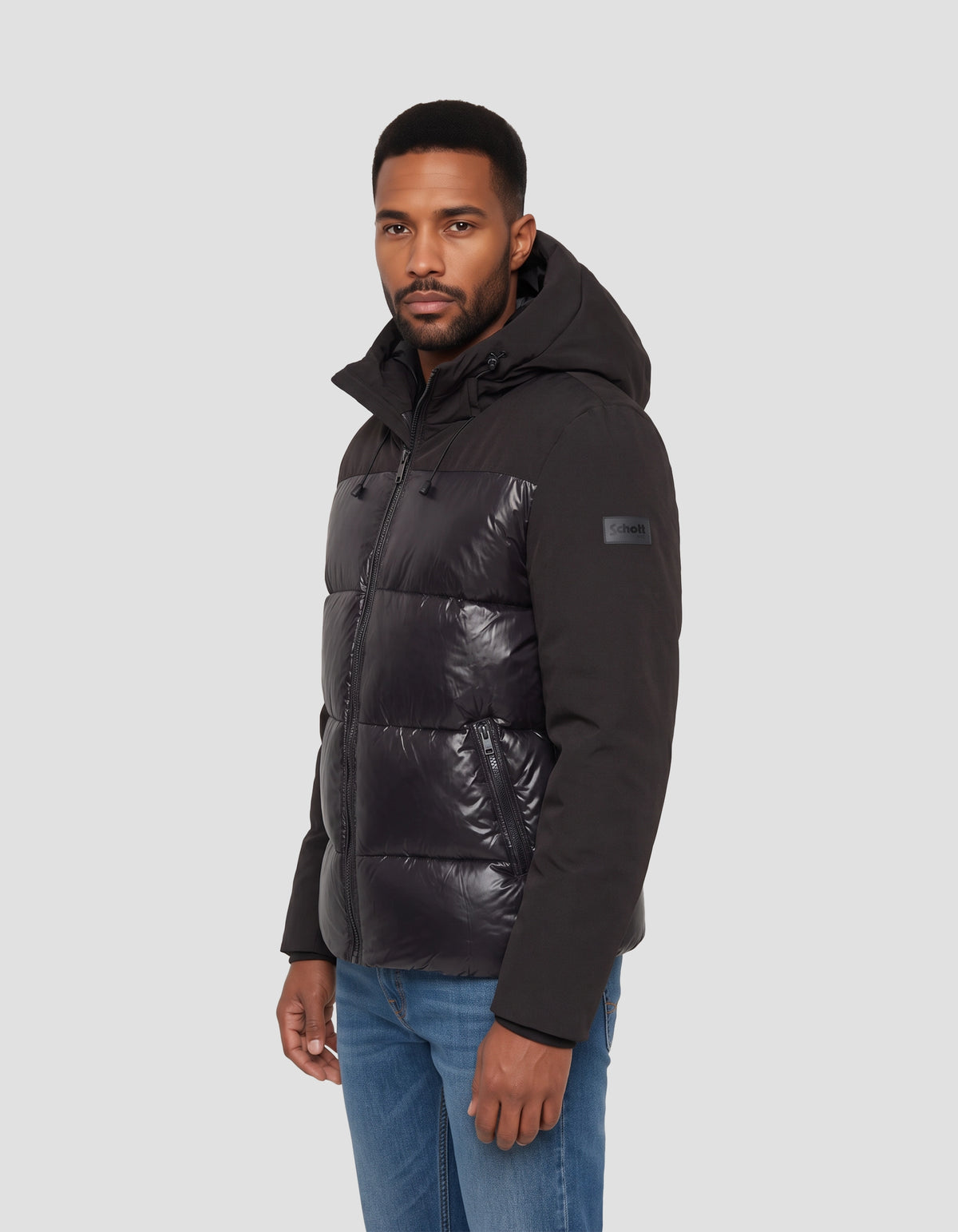 Blouson à capuche noir bi-matière-3