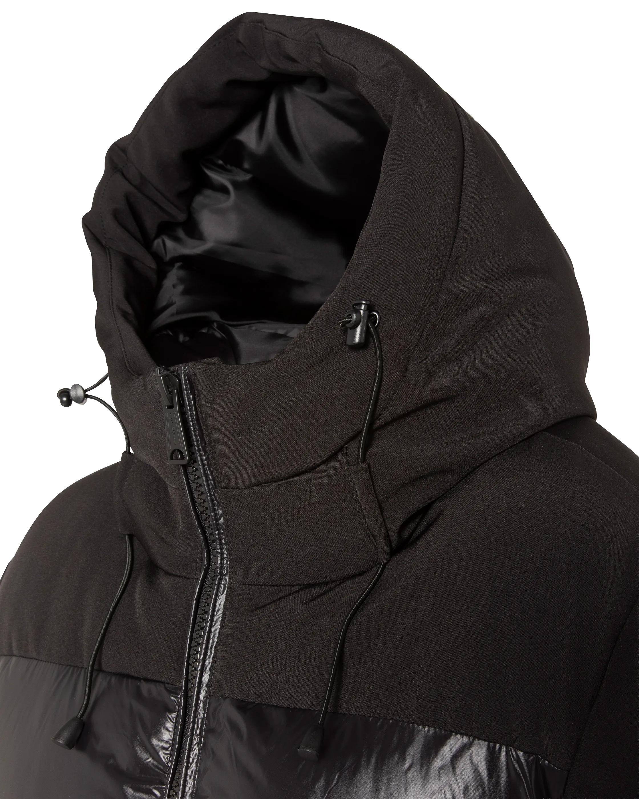 Blouson à capuche noir bi-matière-4