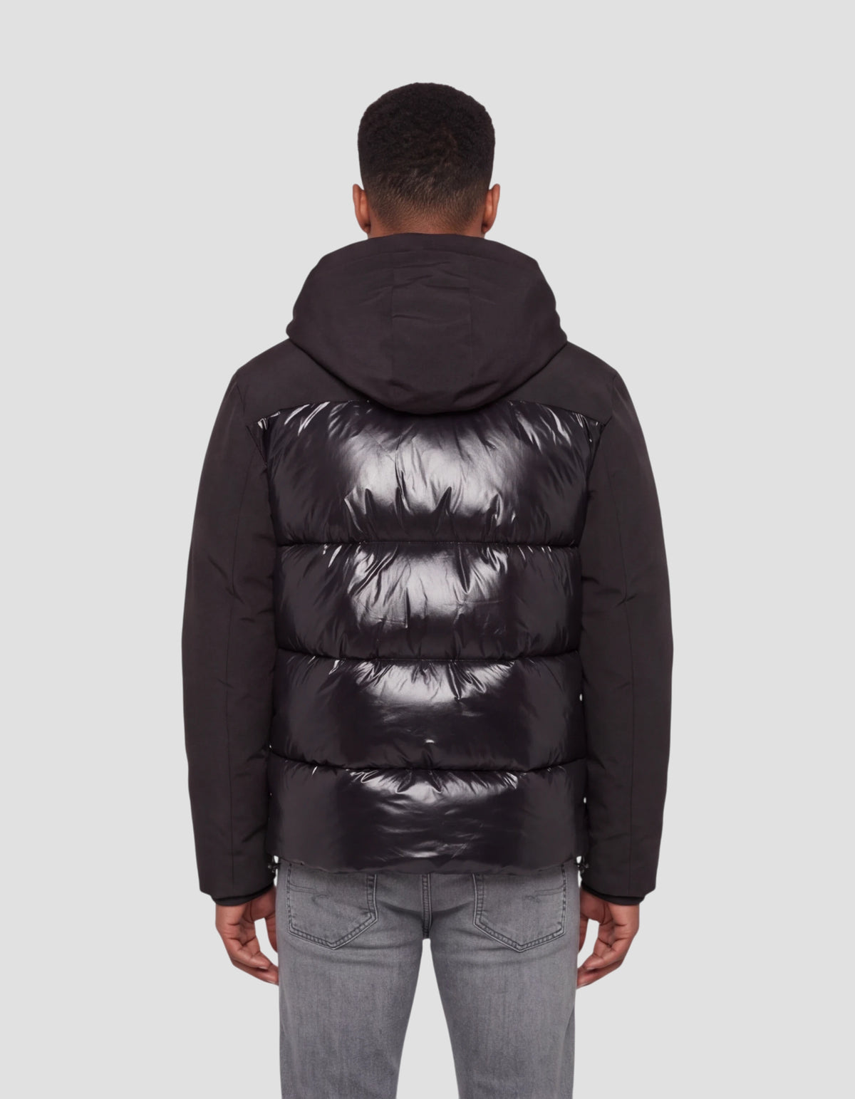 Blouson à capuche noir bi-matière