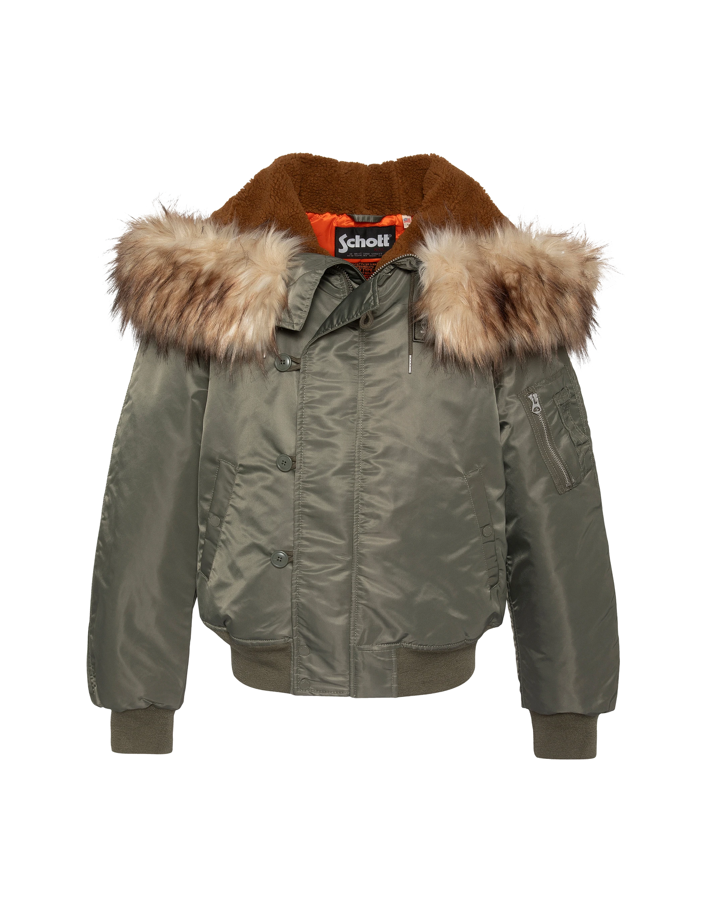Chaqueta de snorkel N2B caqui salvia con capucha, corte oversize