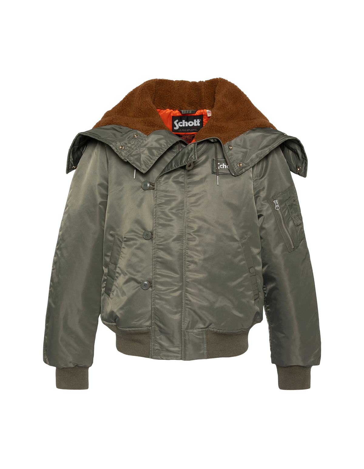 Chaqueta de snorkel N2B caqui salvia con capucha, corte oversize