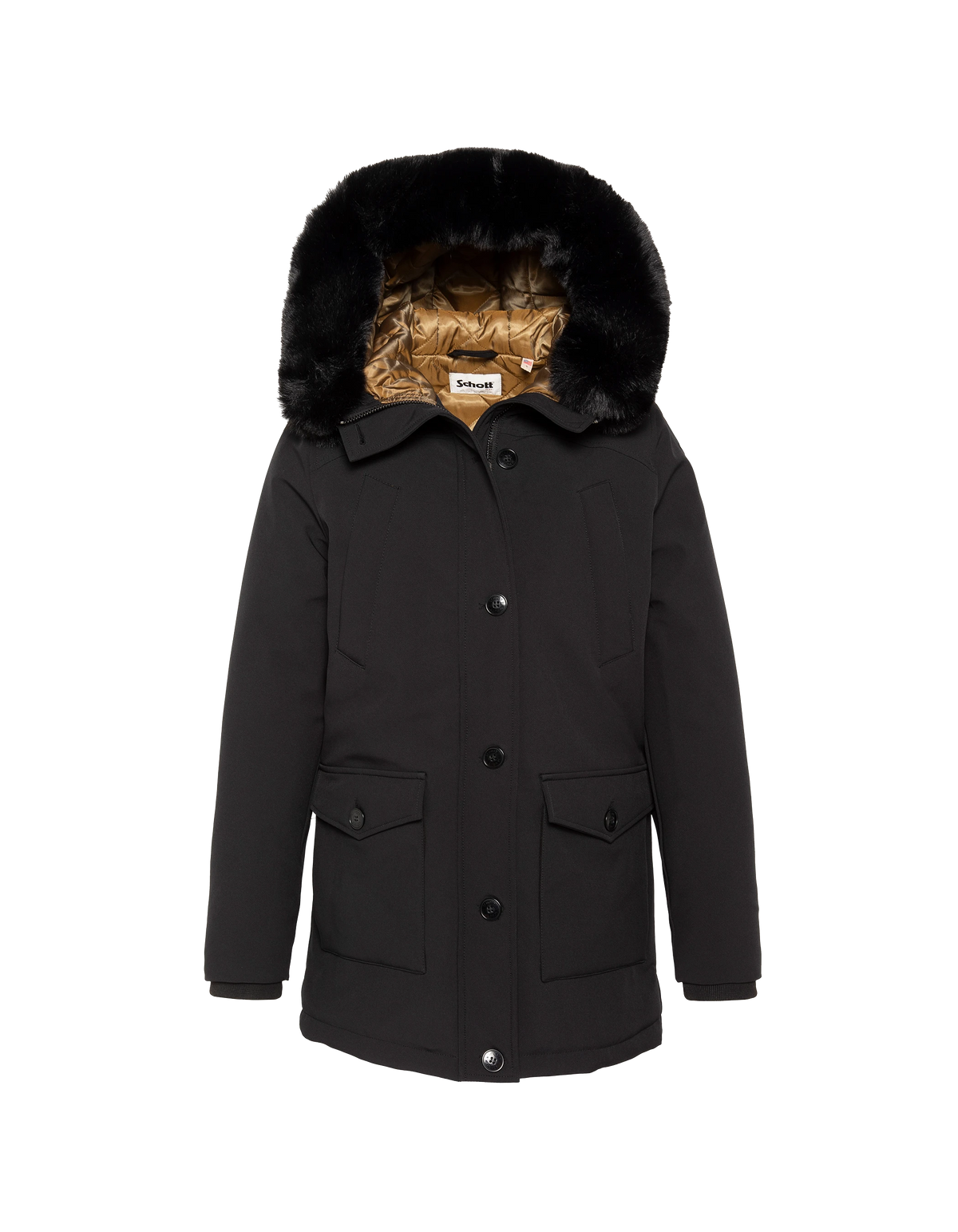 Schwarzer wasserabweisender Parka mit Kapuze-2