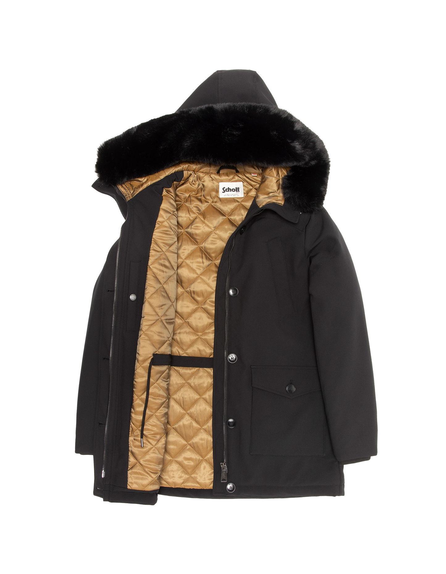 Schwarzer wasserabweisender Parka mit Kapuze