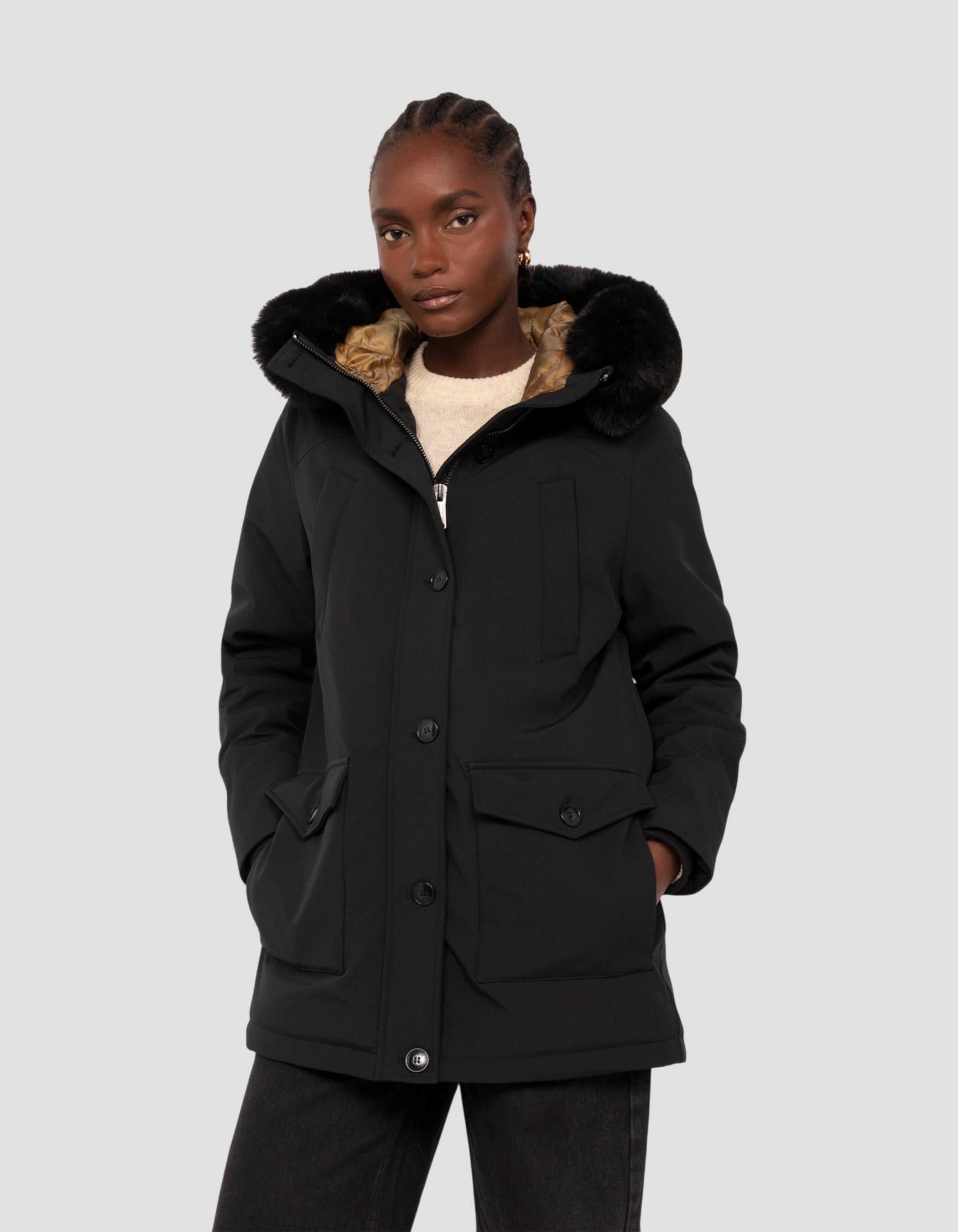 Schwarzer wasserabweisender Parka mit Kapuze-3