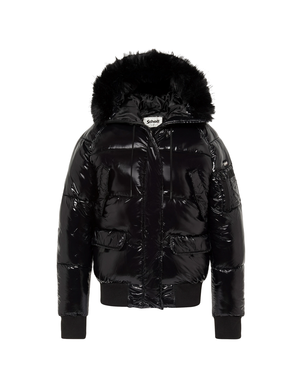 Blouson shiny à capuche noir-2