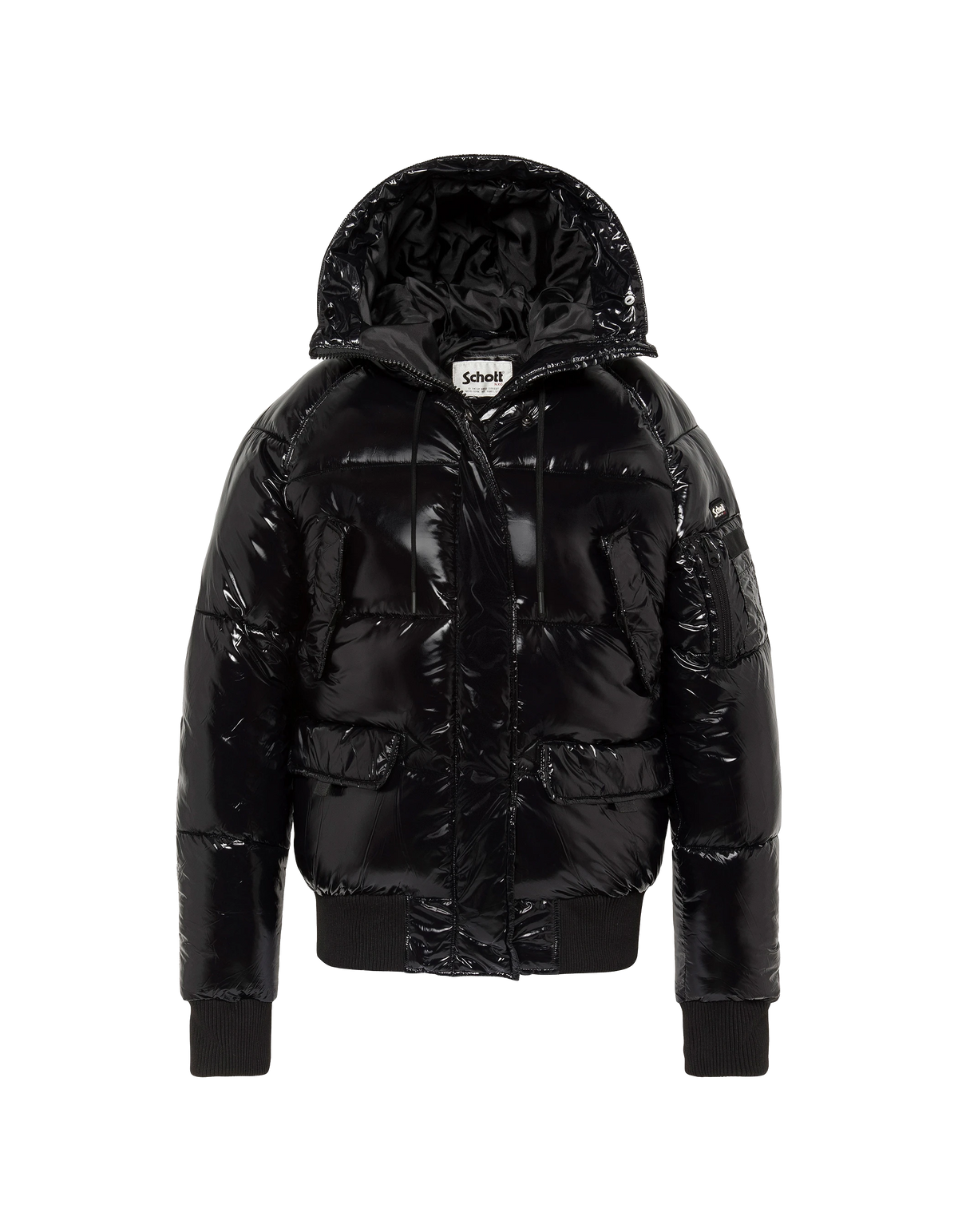 Blouson shiny à capuche noir-5