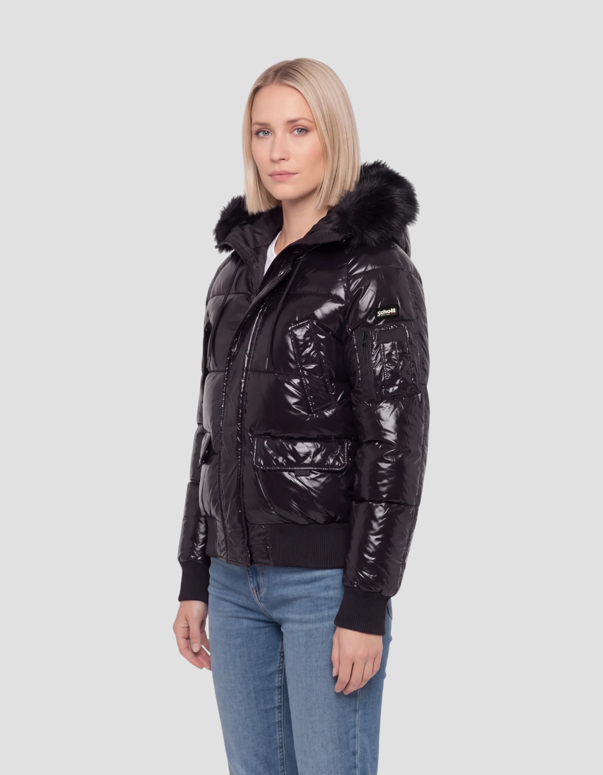 Blouson shiny à capuche noir