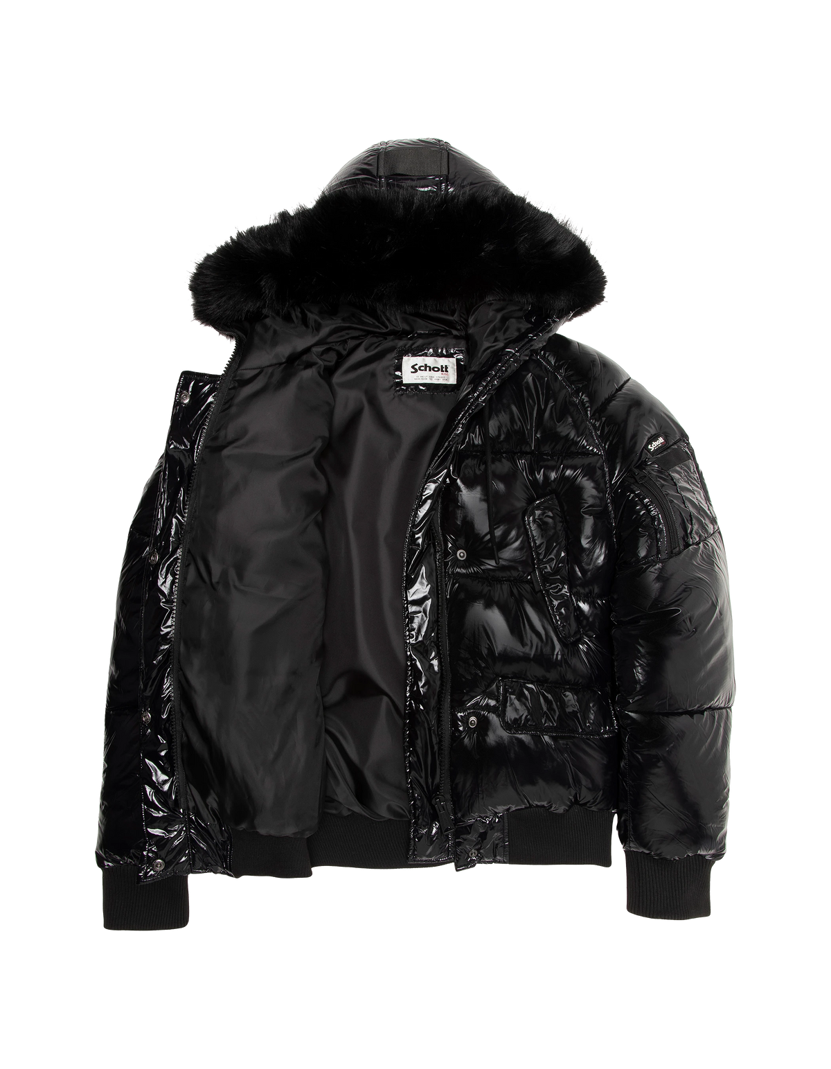 Blouson shiny à capuche noir-8