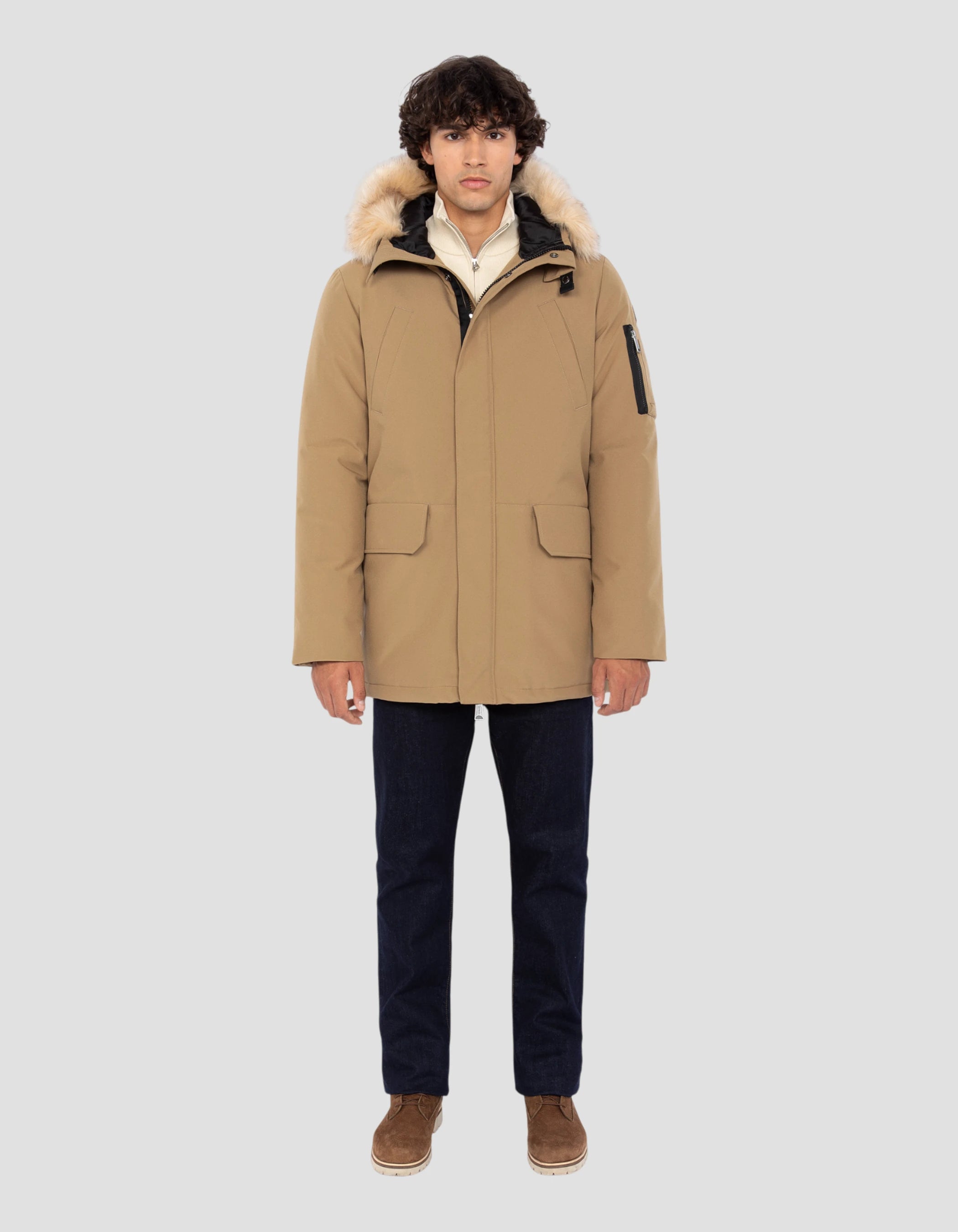 Parka d'hiver beige foncé à capuche-1