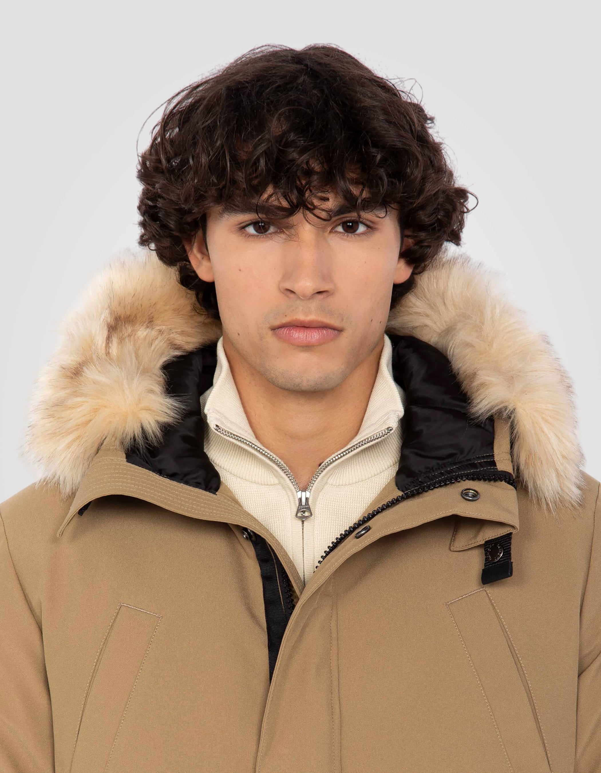 Parka d'hiver beige foncé à capuche-5
