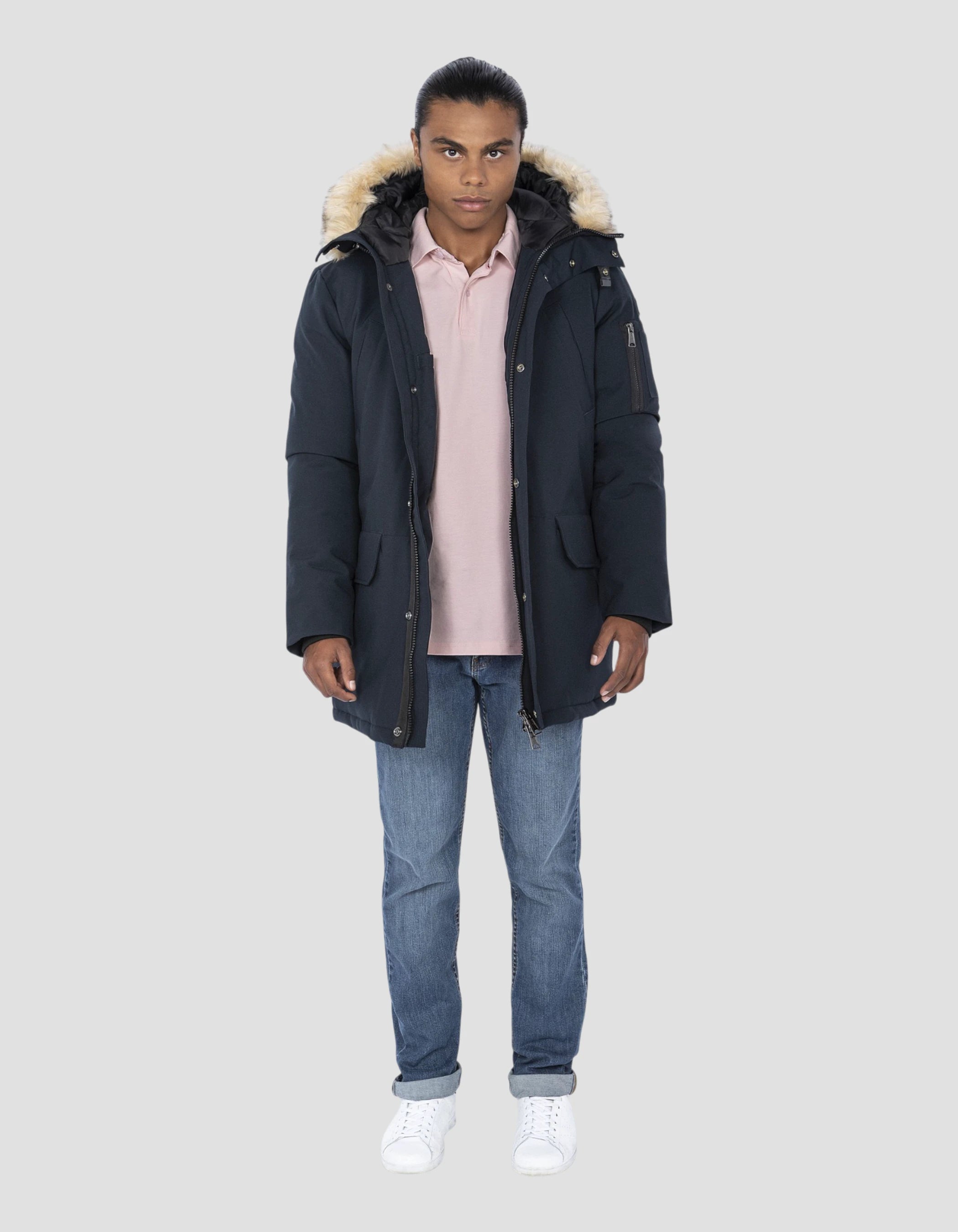 Parka blu navy con cappuccio-1