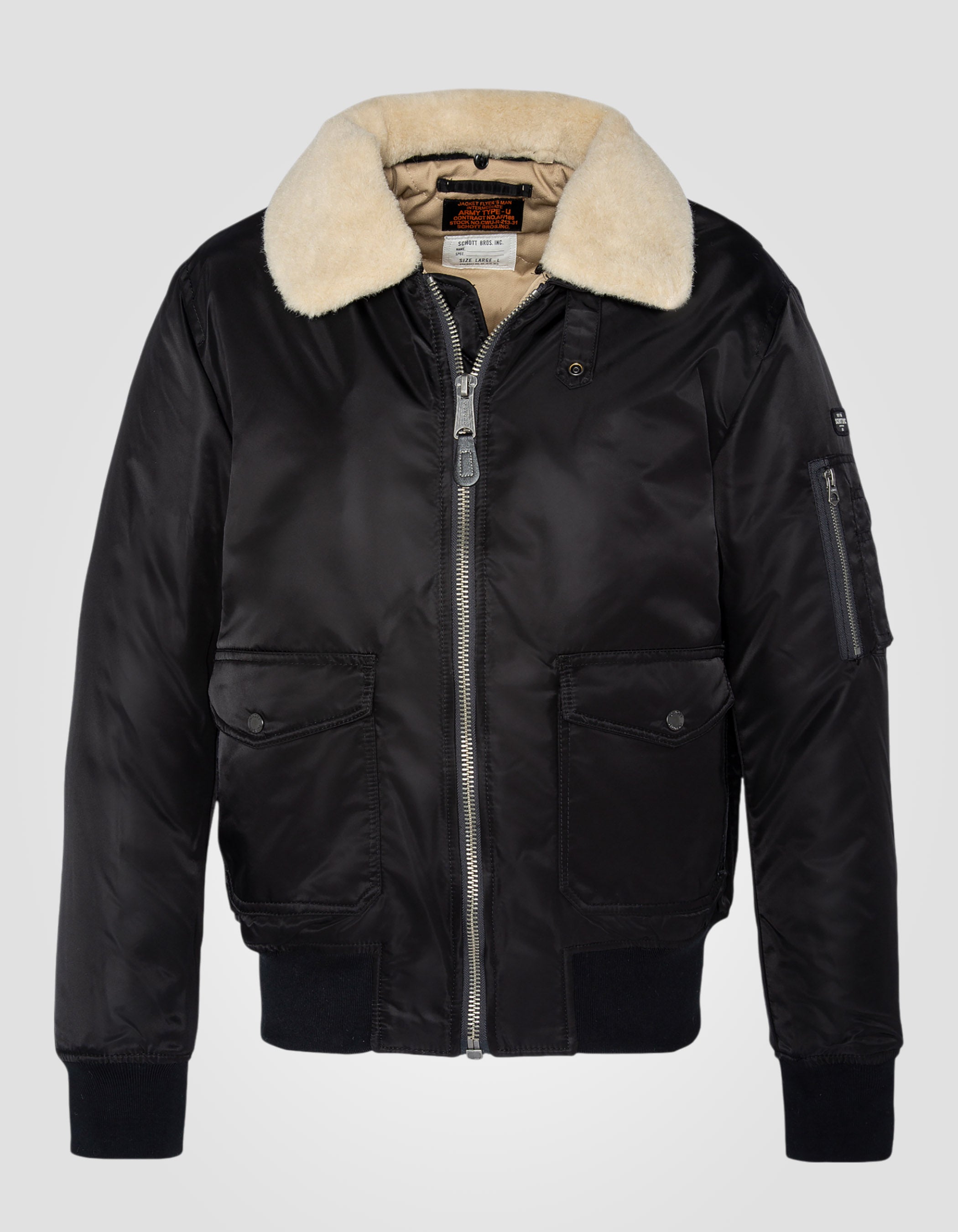 Bombardero piloto negro y beige en nylon reciclado-2