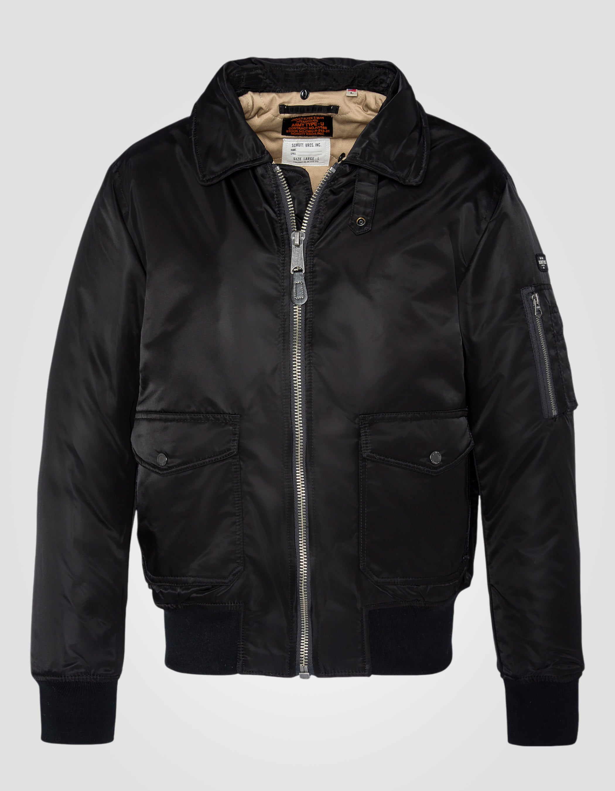 Bombardero piloto negro y beige en nylon reciclado-7