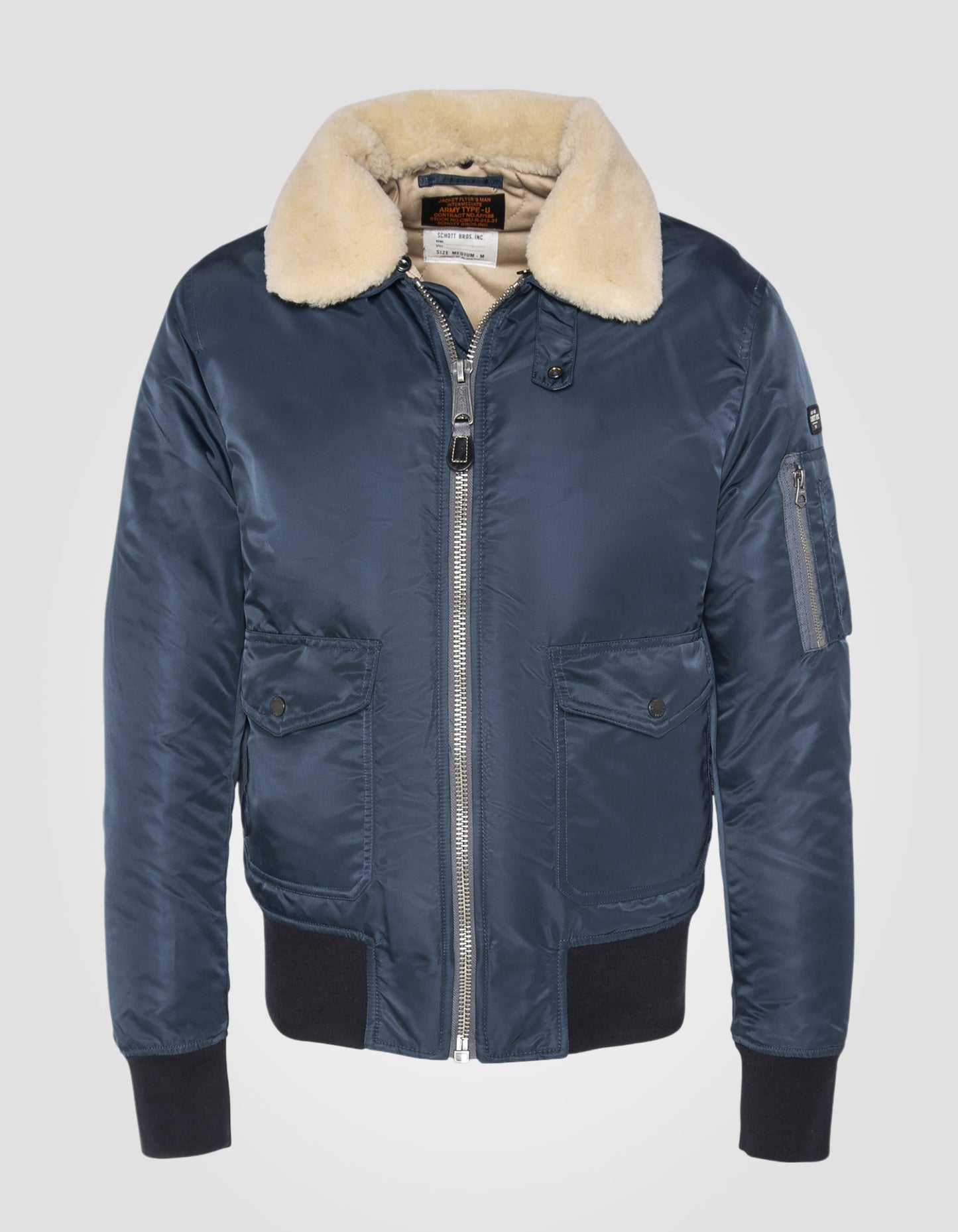 Bomber pilote bleu marine et beige en nylon recyclé