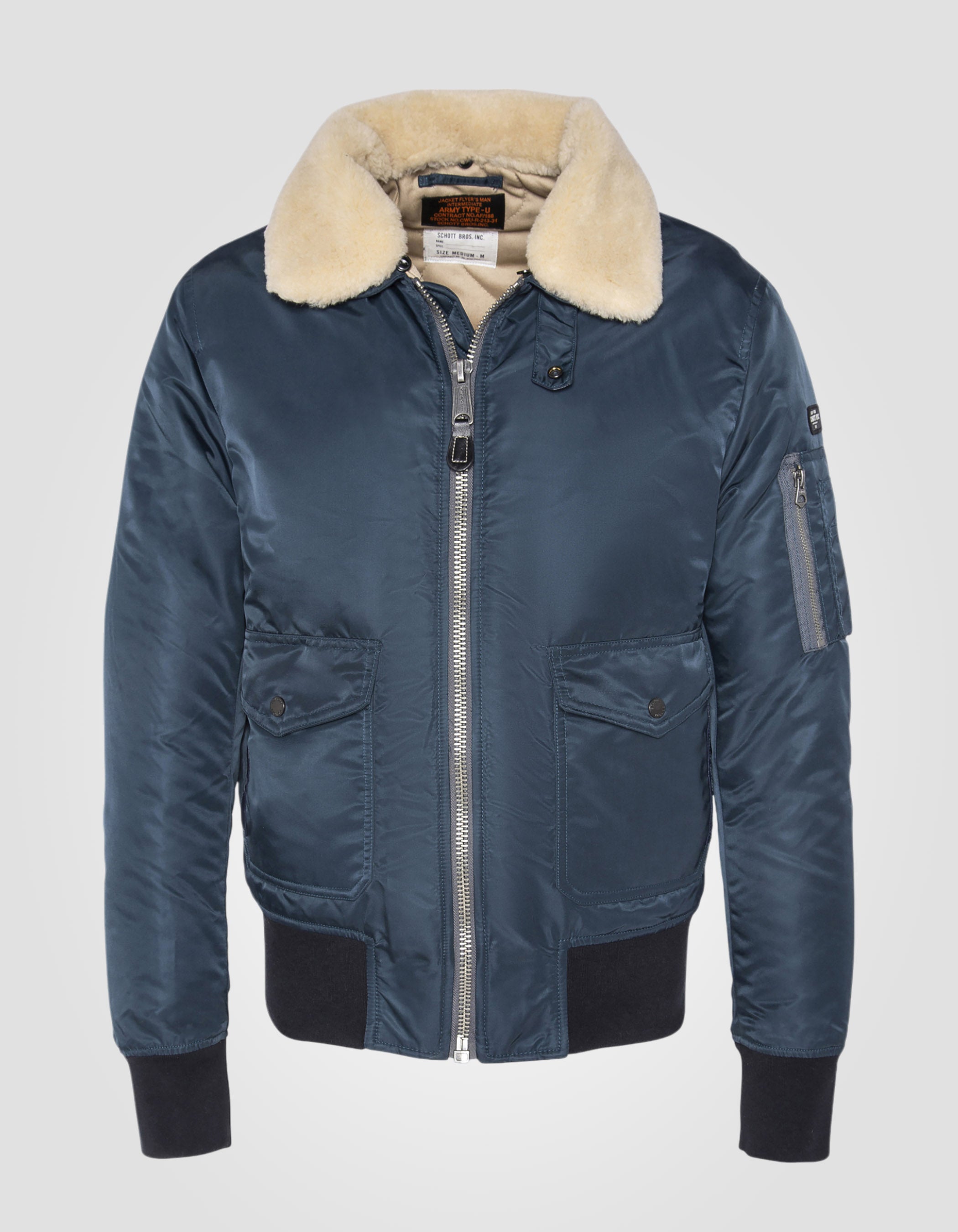 Bomber pilote bleu marine et beige en nylon recyclé-2