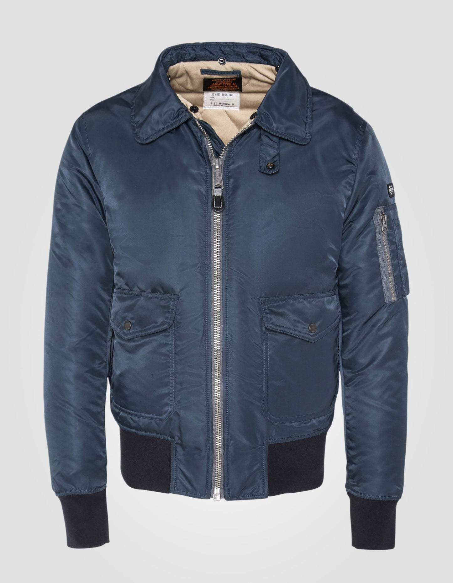 Bomber pilote bleu marine et beige en nylon recyclé