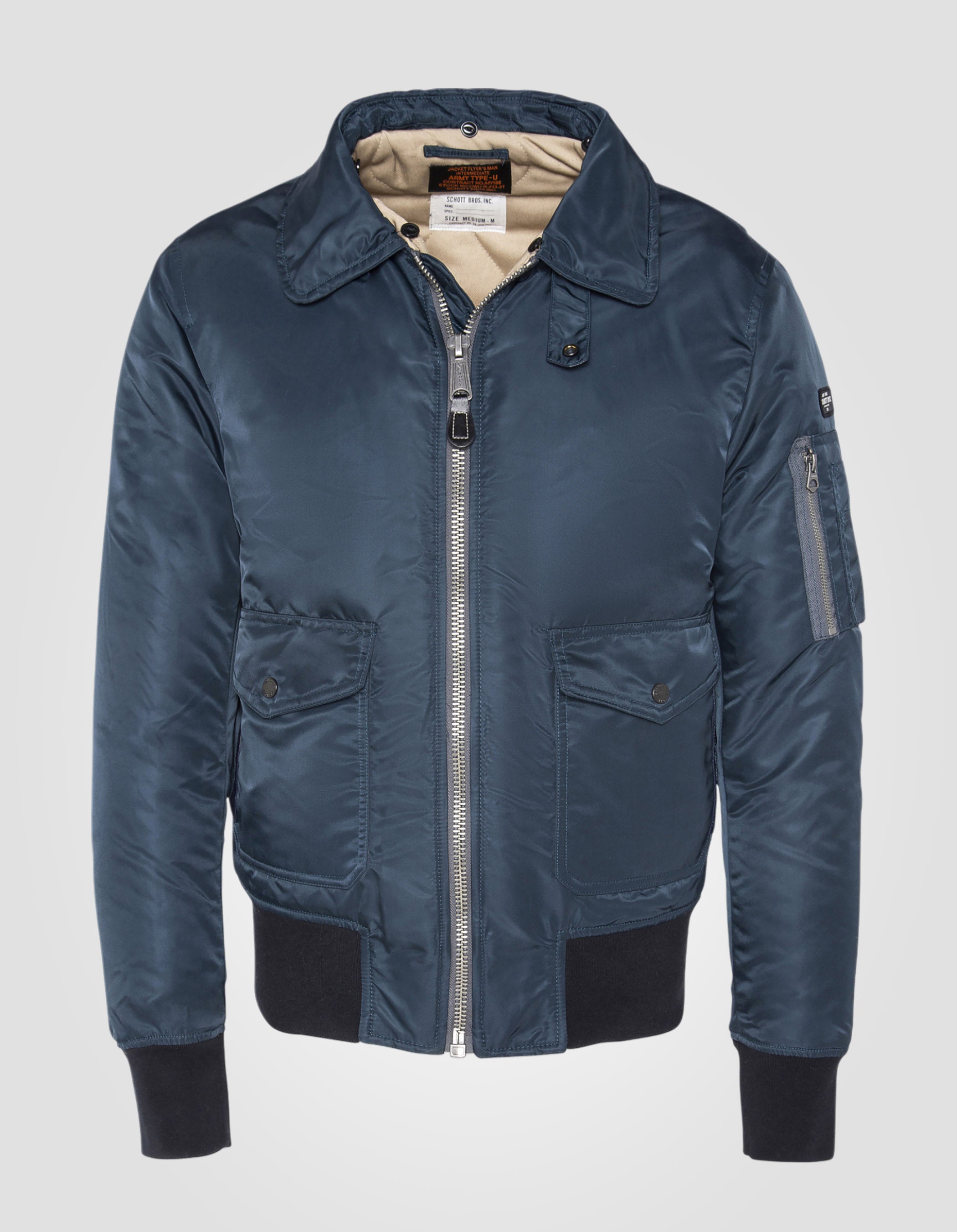 Bomber pilote bleu marine et beige en nylon recyclé-7