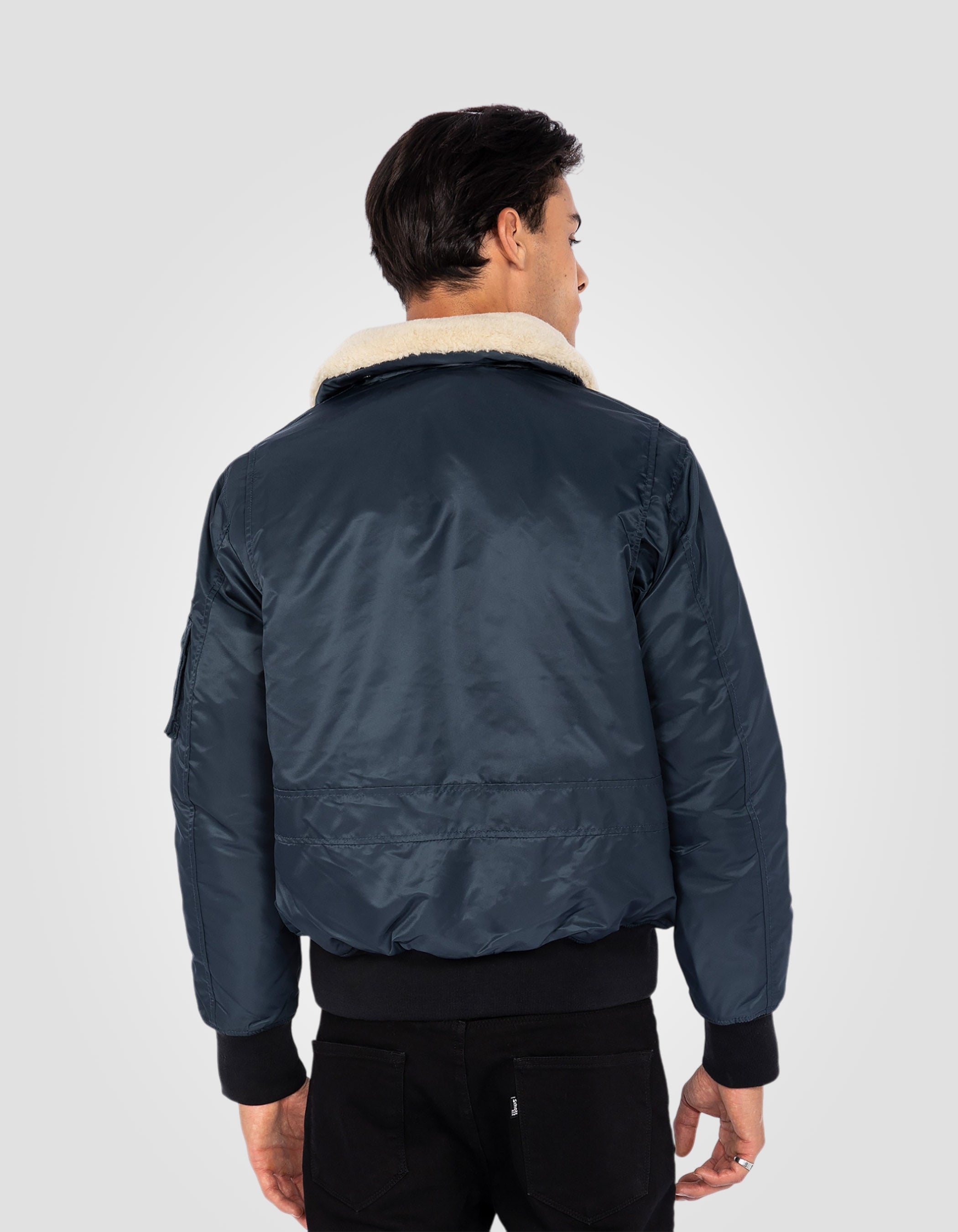 Bomber pilote bleu marine et beige en nylon recyclé-6