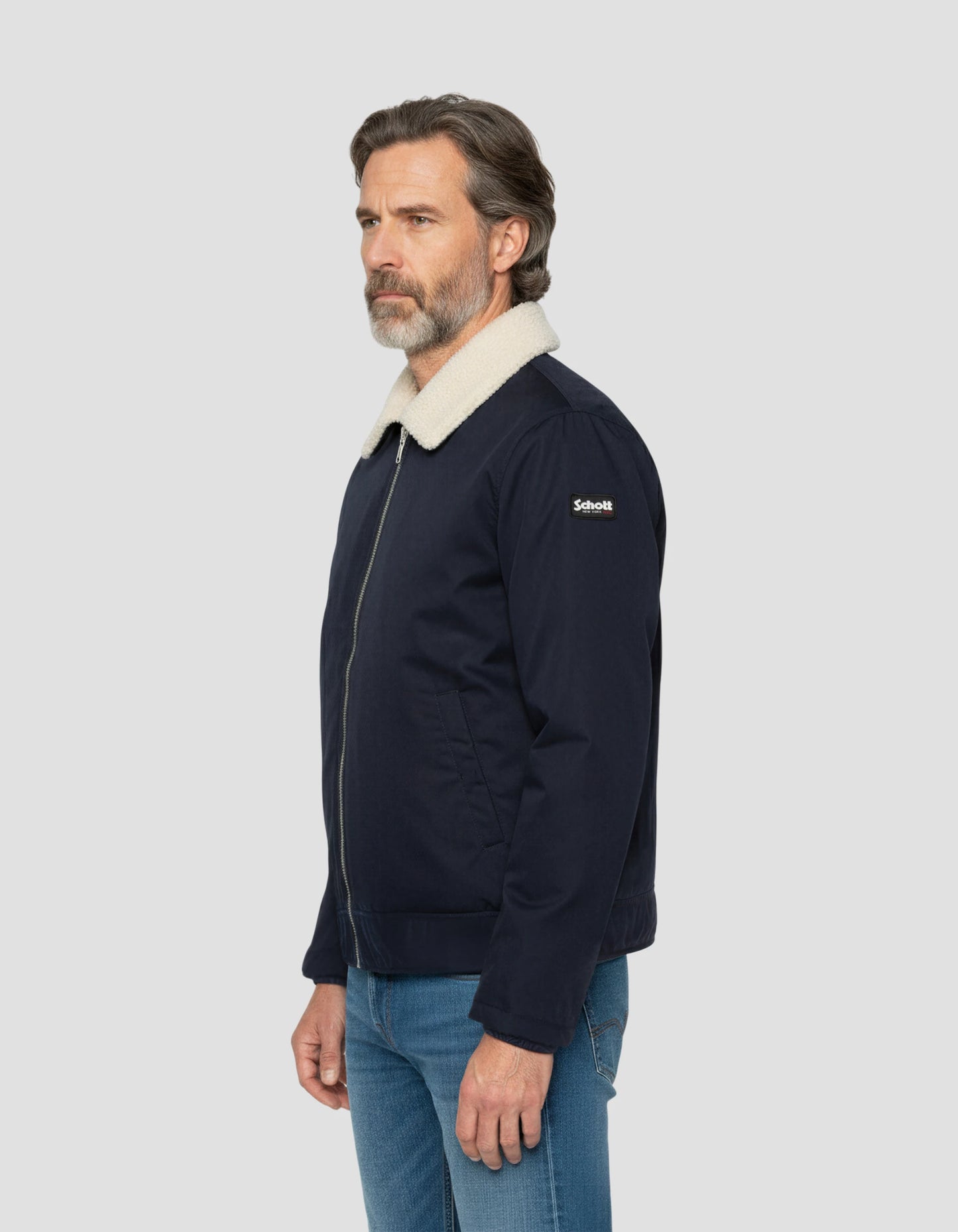 Blouson bleu marine avec col sherpa amovible