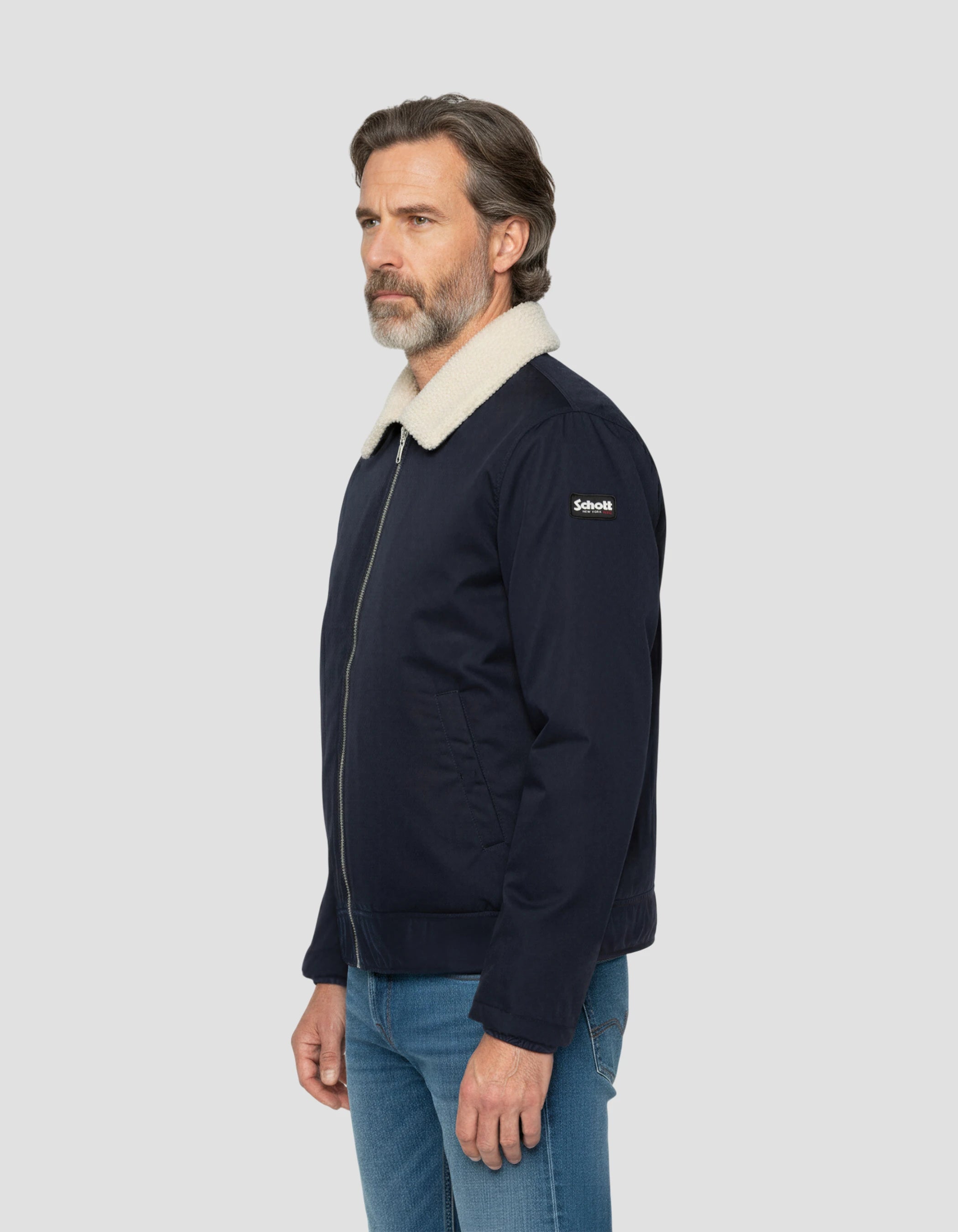 Blouson bleu marine avec col sherpa amovible-3