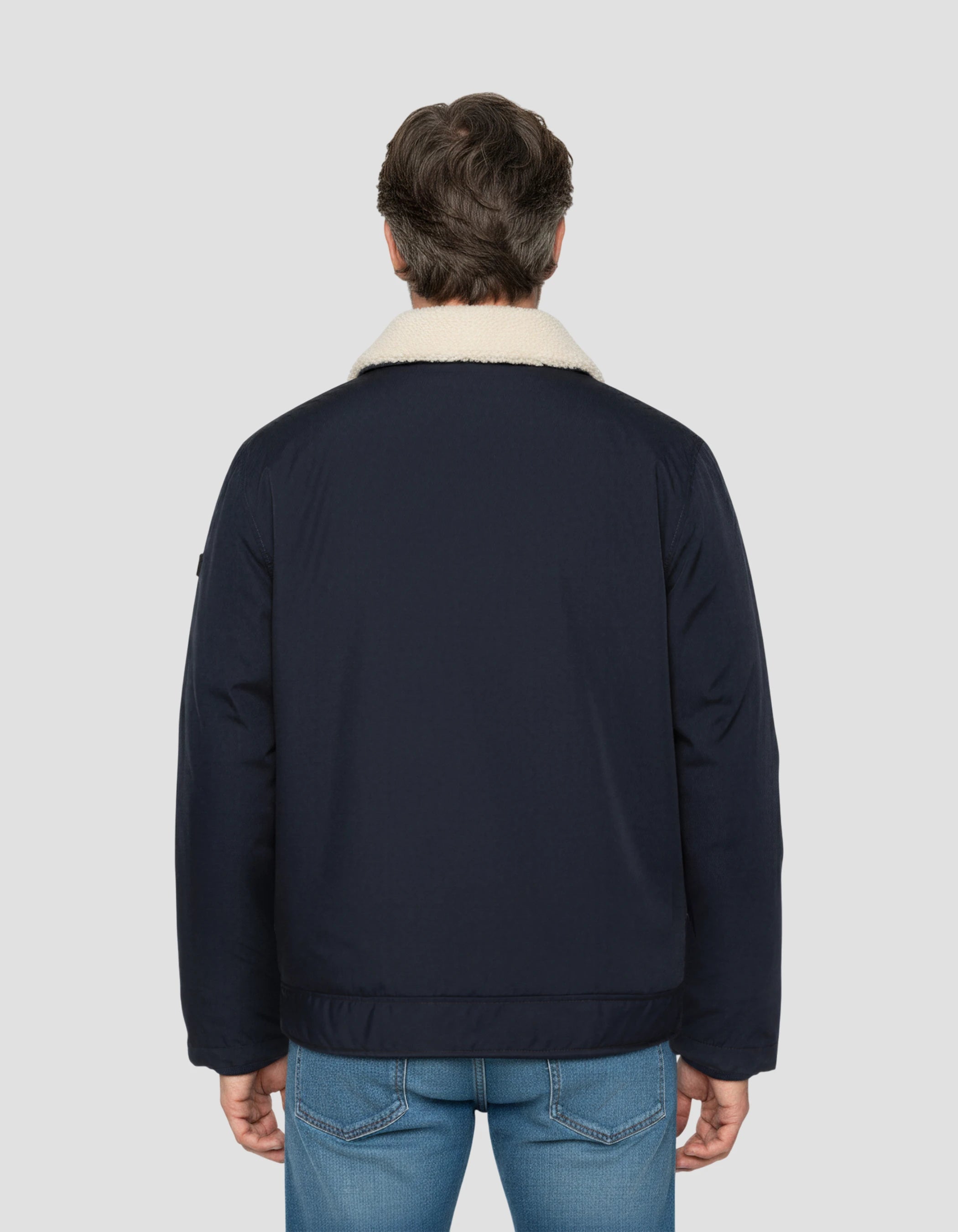 Blouson bleu marine avec col sherpa amovible-4