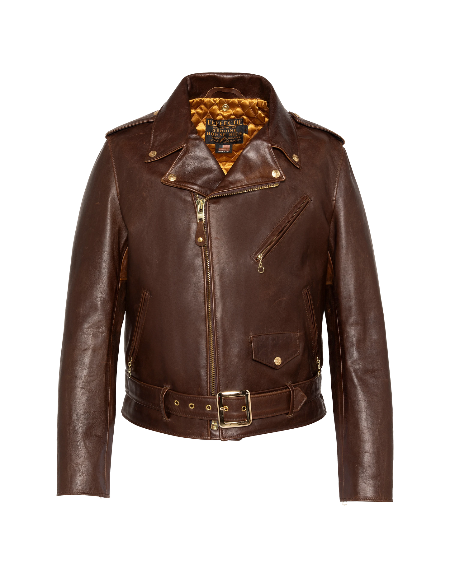 Chaqueta Marrón Perfecto® con cuello desmontable, suave piel de caballo Horween