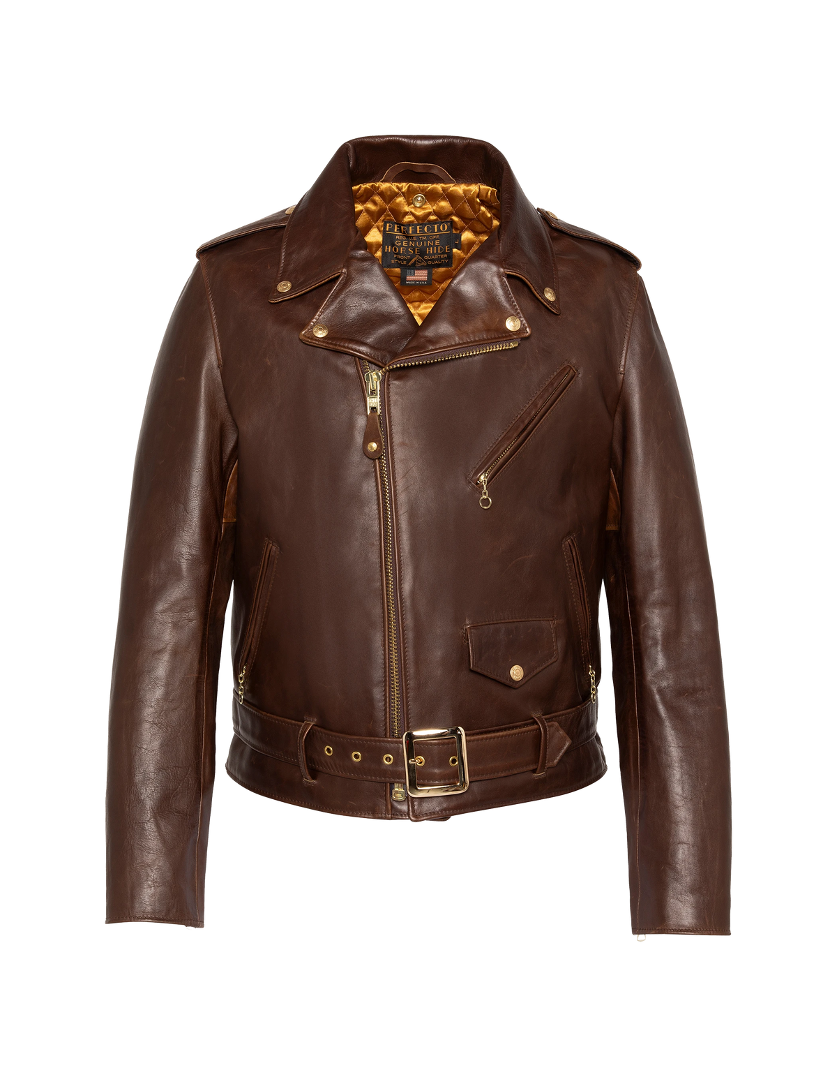 Chaqueta Marrón Perfecto® con cuello desmontable, suave piel de caballo Horween-8