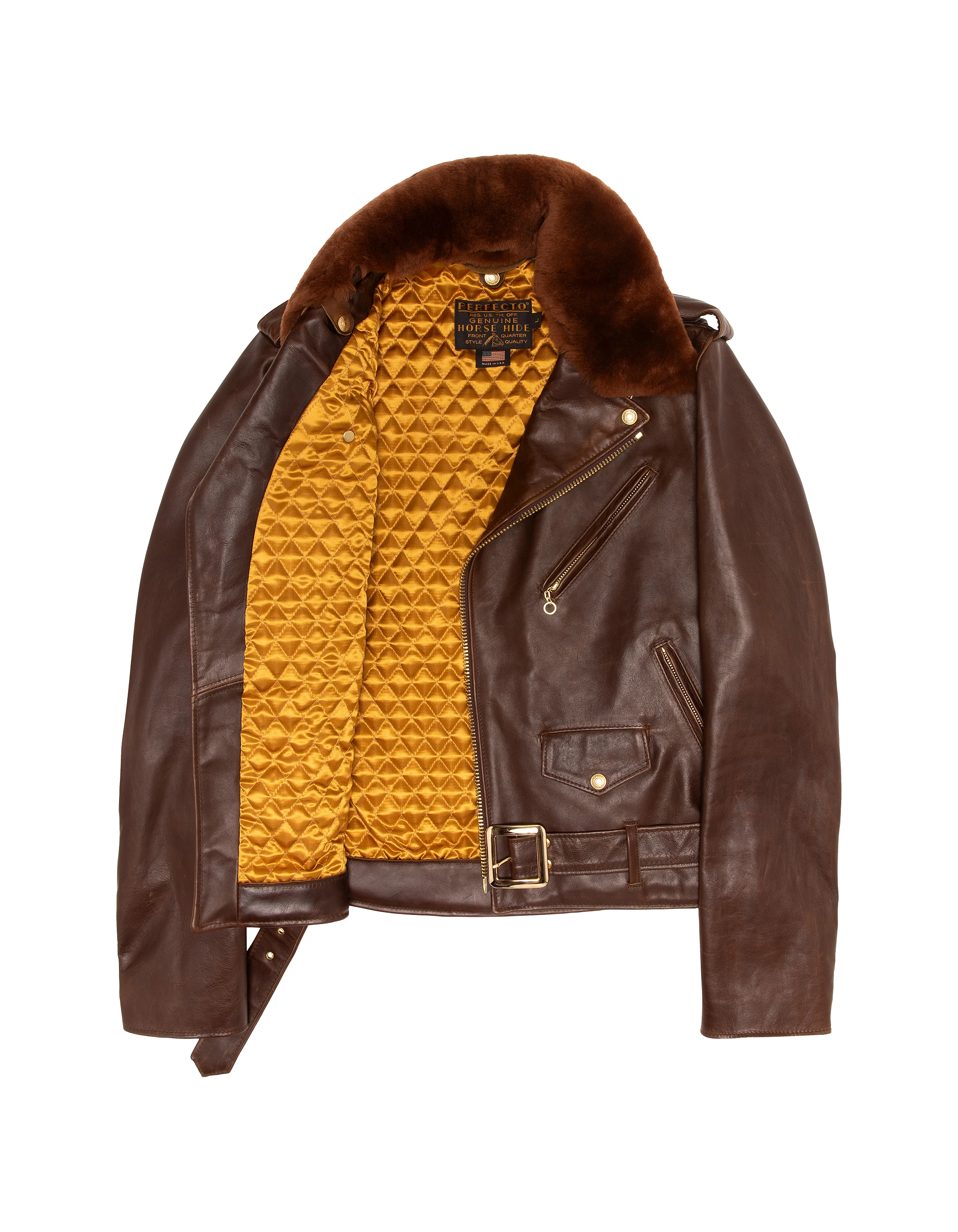 Chaqueta Marrón Perfecto® con cuello desmontable, suave piel de caballo Horween-9