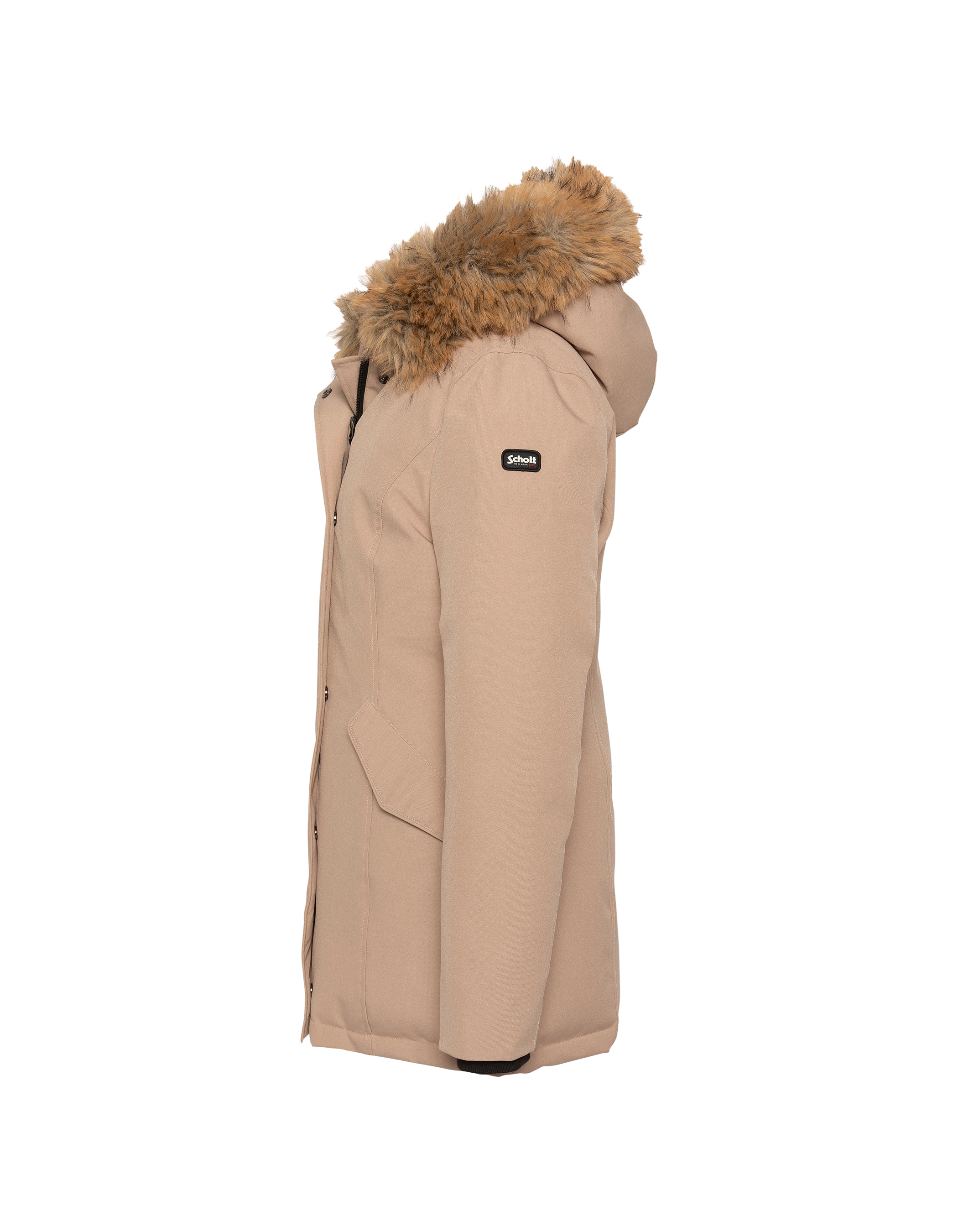 Parka beige con cappuccio e finiture in pelliccia sintetica-4