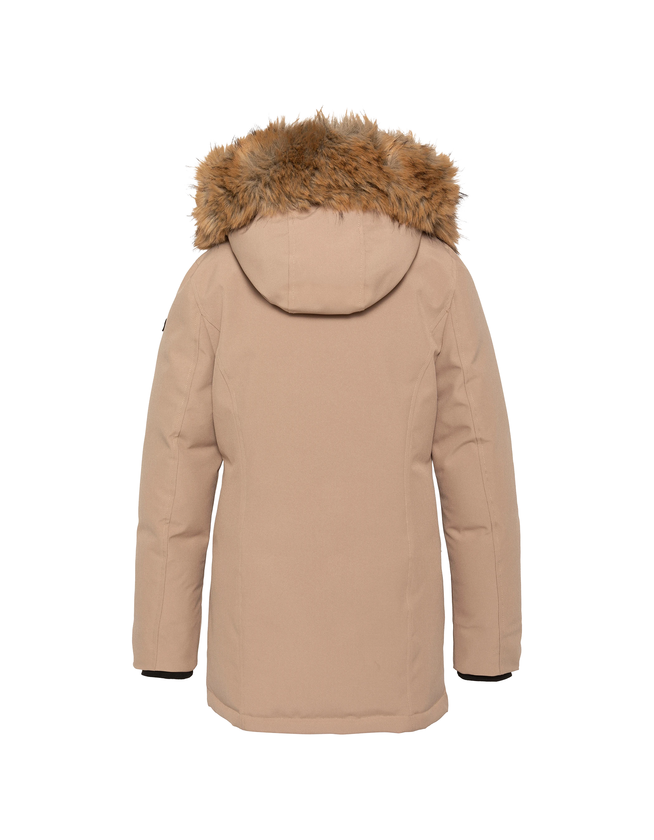 Parka beige con cappuccio e finiture in pelliccia sintetica-2
