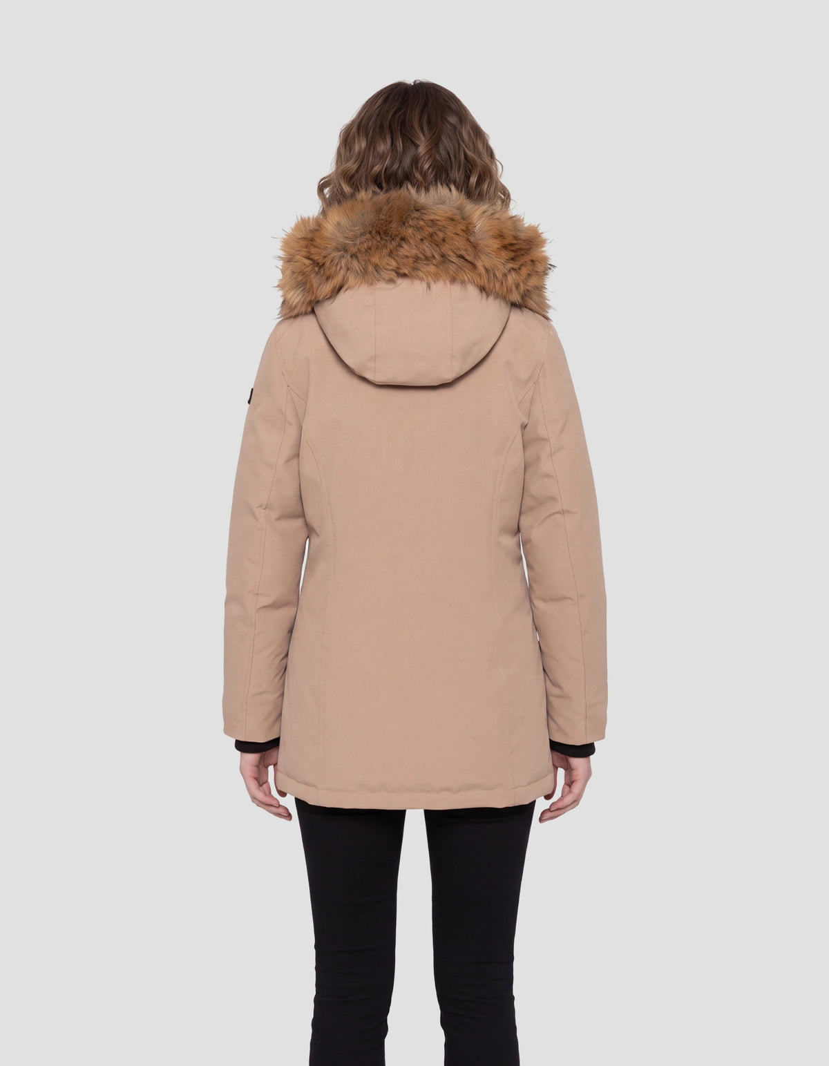 Parka beige con cappuccio bordato di pelliccia sintetica-4
