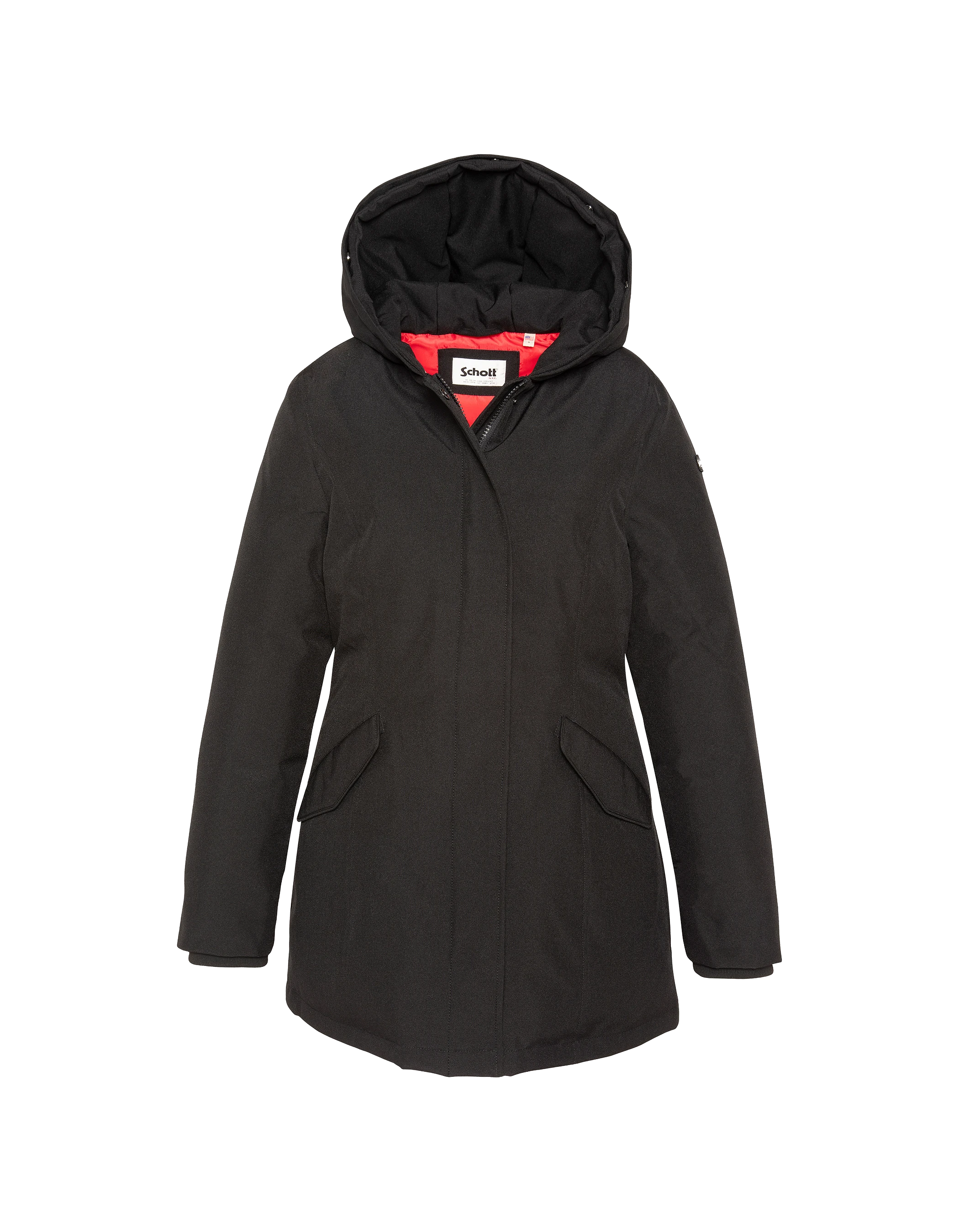 Parka nero con cappuccio e finiture in pelliccia sintetica-3