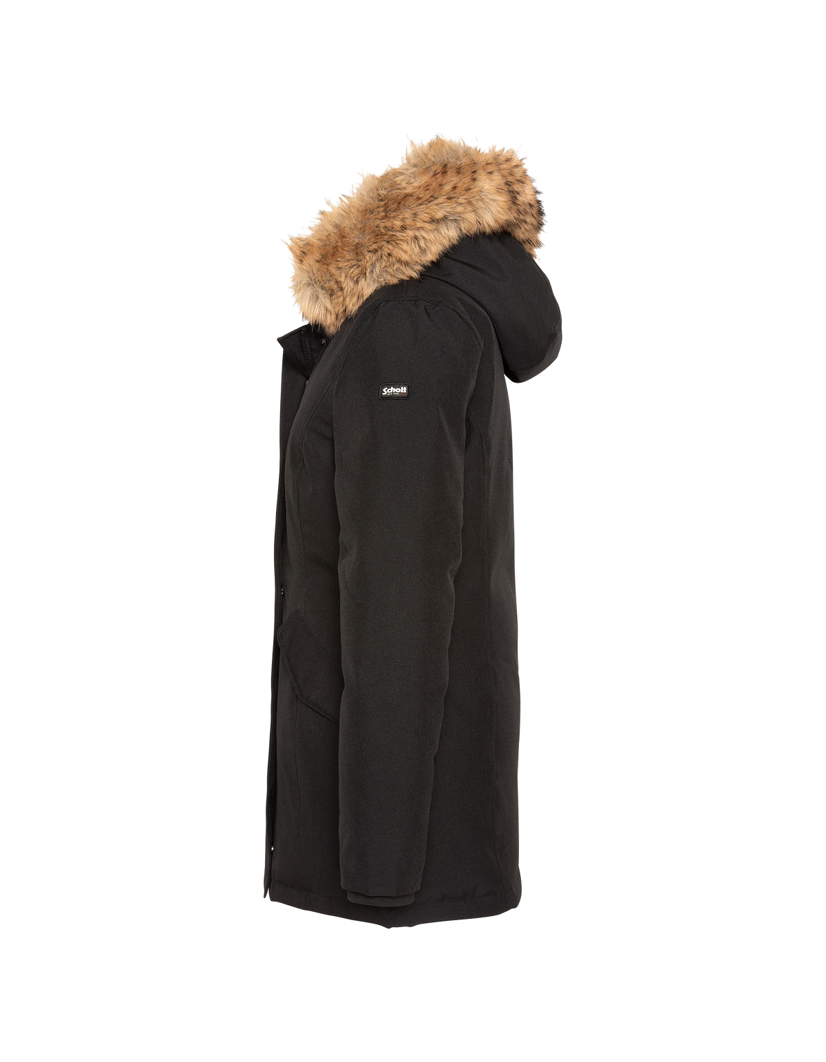 Parka nero con cappuccio e finiture in pelliccia sintetica-4