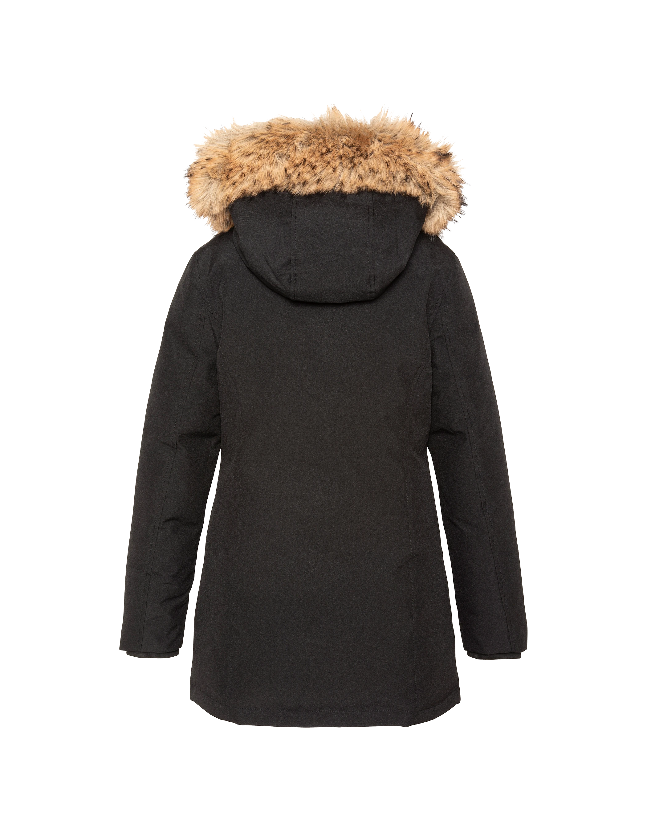 Parka nero con cappuccio e finiture in pelliccia sintetica-2