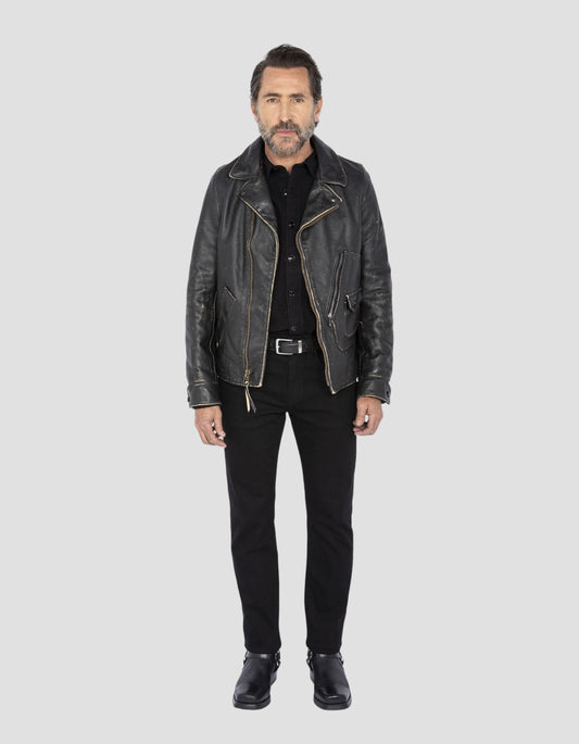 Vintage Black Mythical Vintage Vintage Jacke, Kuhspannungsleder