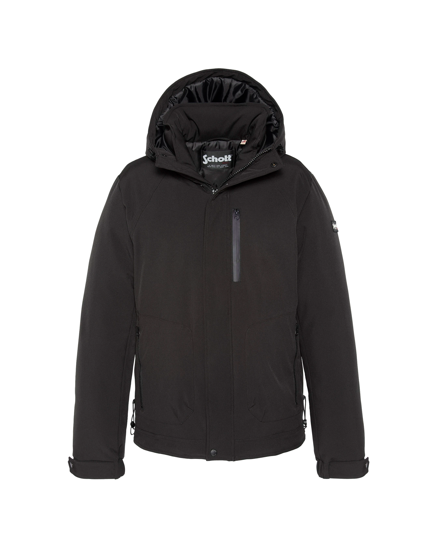 Schwarze Jacke mit Kapuze mit abnehmbarem Plastron