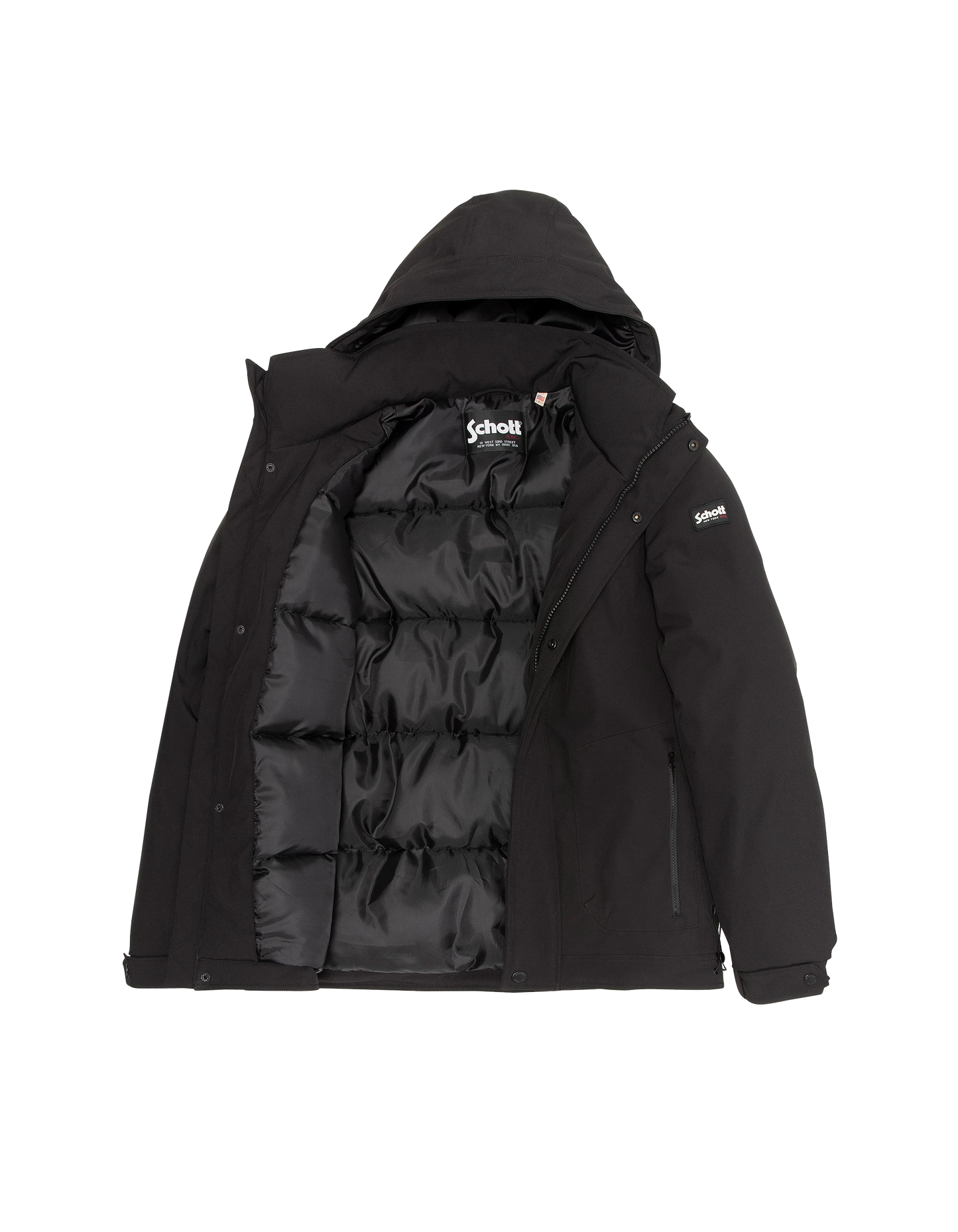 Schwarze Jacke mit Kapuze mit abnehmbarem Plastron