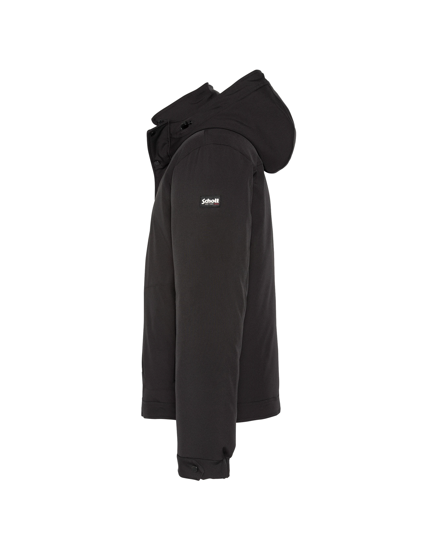 Schwarze Jacke mit Kapuze mit abnehmbarem Plastron