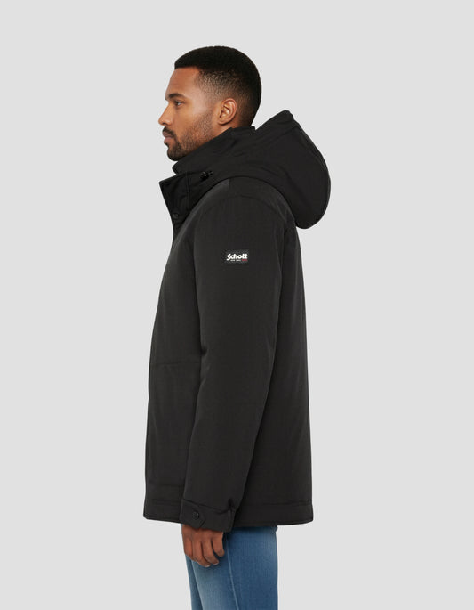 Blouson noir à capuche avec plastron amovible