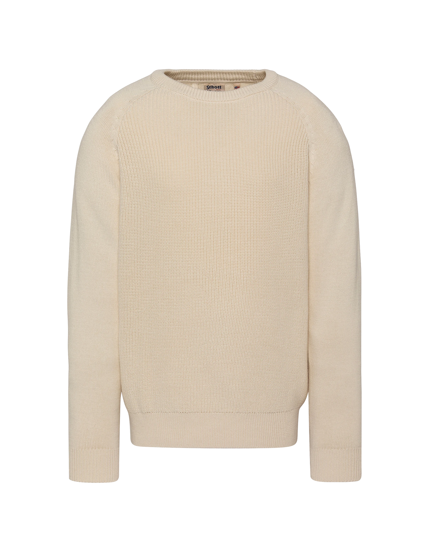 Ecrufarbener Rippstrickpullover mit Rundhalsausschnitt