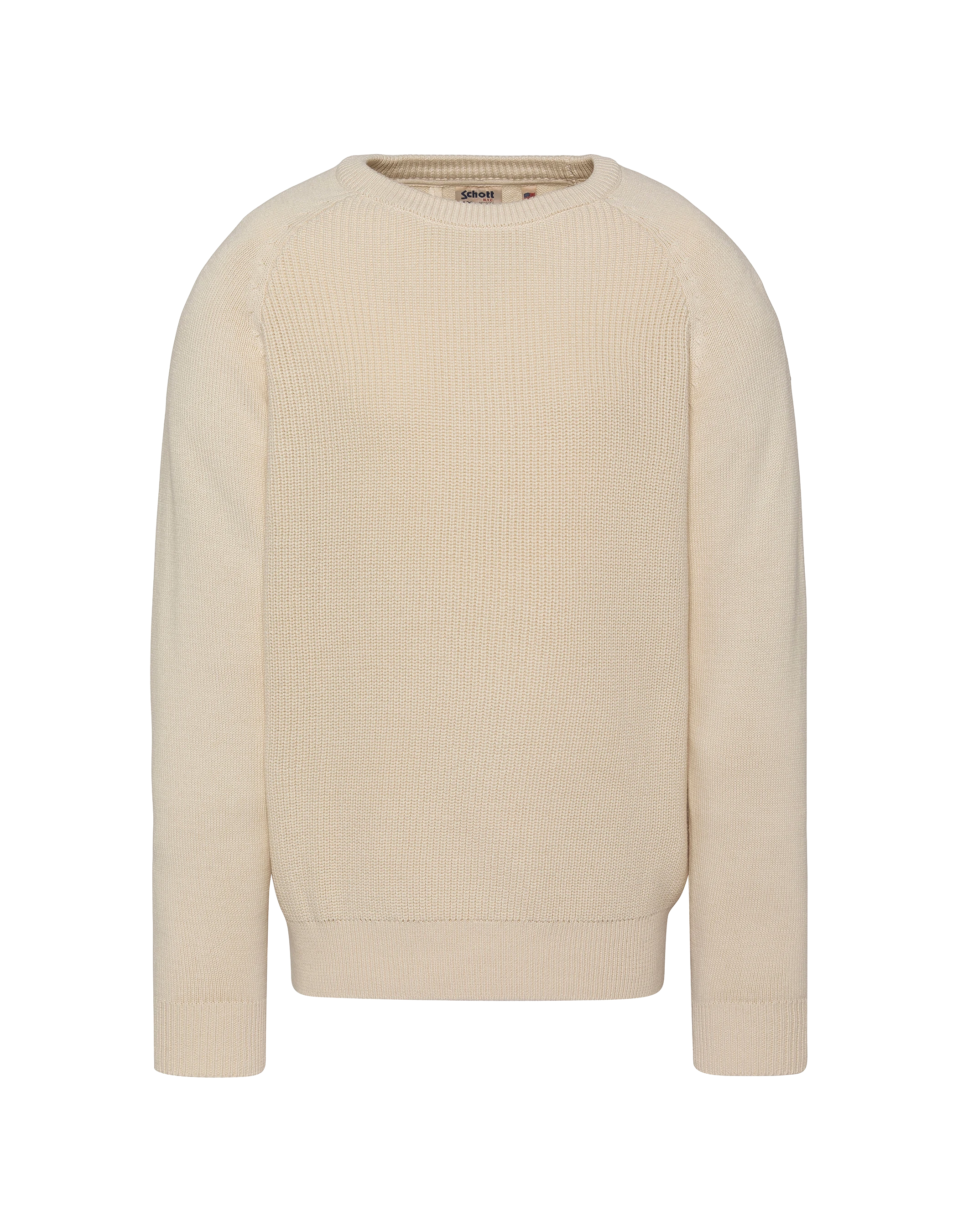 Ecrufarbener Rippstrickpullover mit Rundhalsausschnitt-1